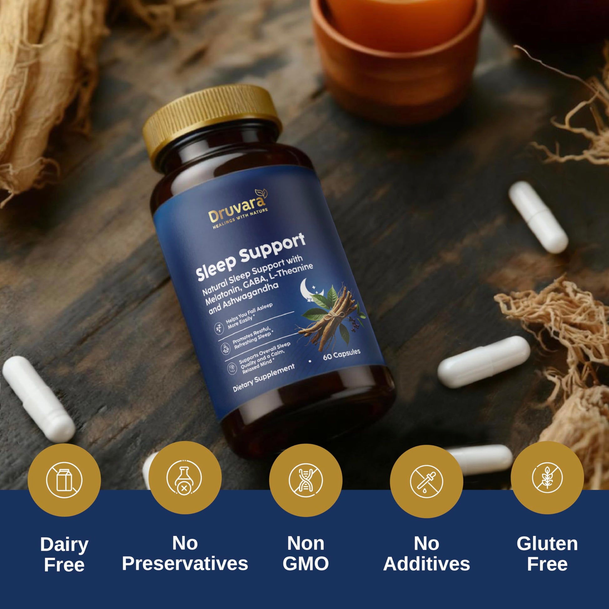 Druvara Natural Sleep Aid for Adults with Melatonin, GABA, L-Theanine & Ashwagandha, Natural Sleep Supplement for Deep, Restful Sleep - 60 Capsules Druvara buy supplements canada