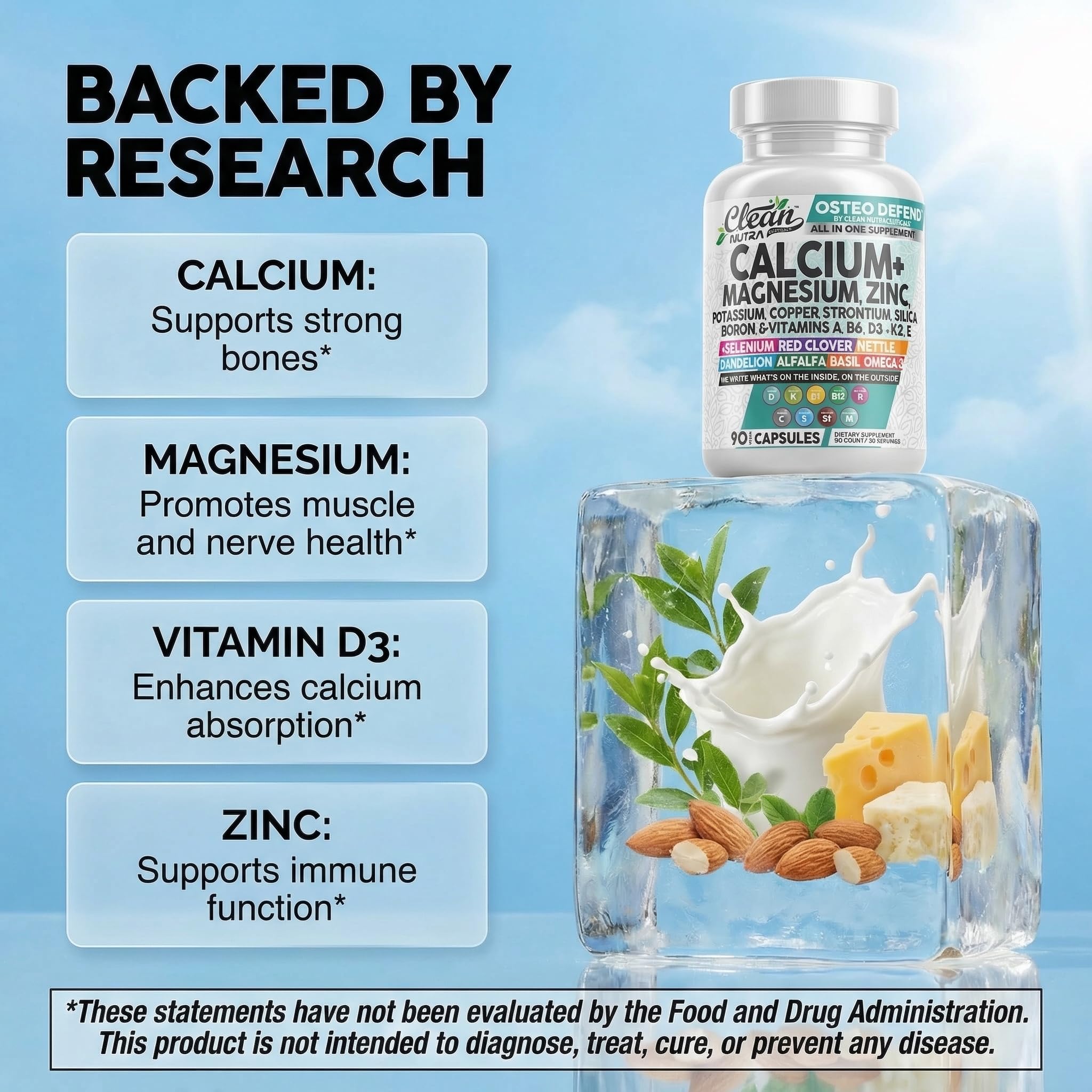 Allin1 Calcium Magnesium Zinc Supplement with Potassium, Copper, Strontium, Silica, Vitamin D3 K2, Boron, Vitamin B1 B12 Red Clover Herb Alfalfa Basil Pills for Men Clean Nutraceuticals buy supplements canada