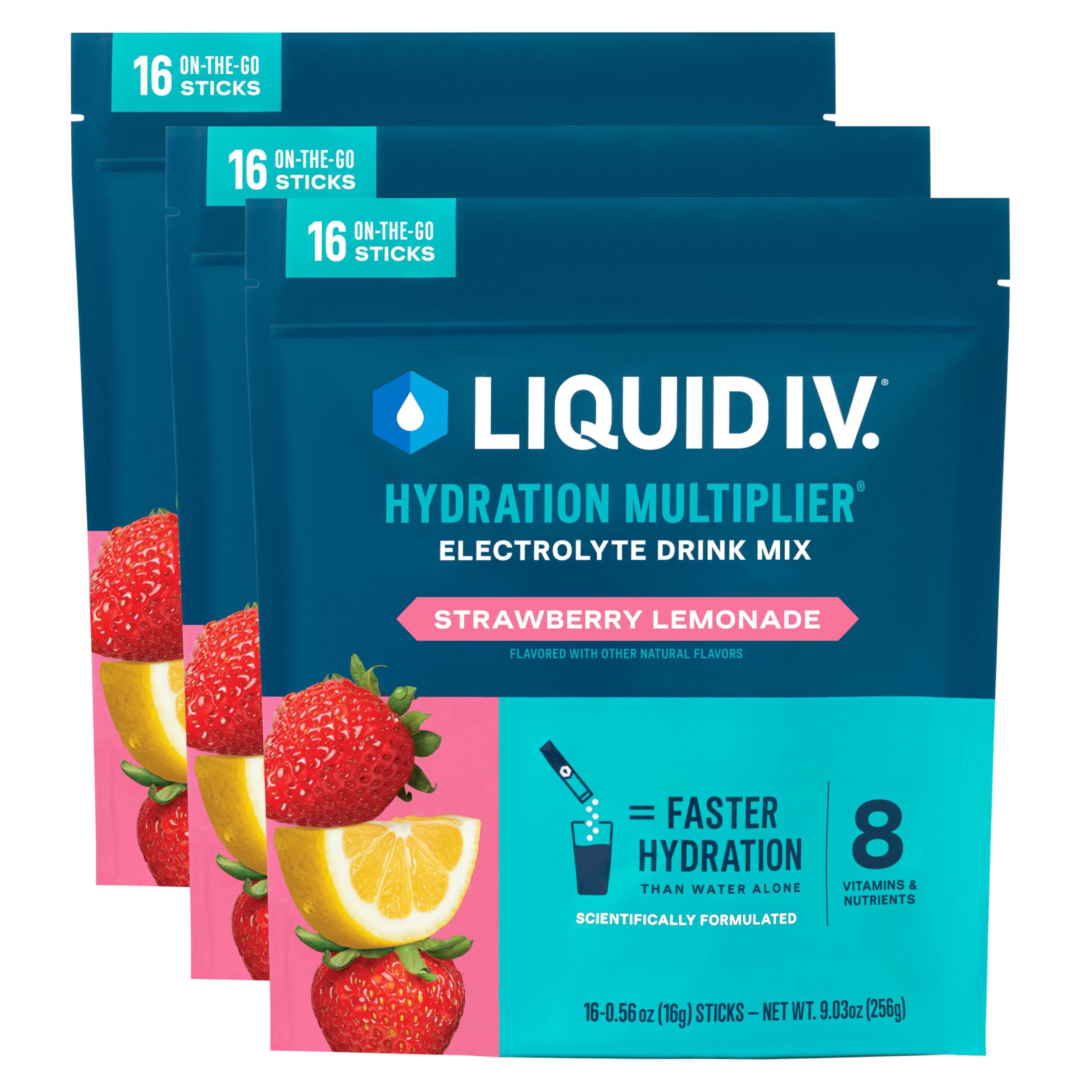 Liquid I.V.® Hydration Multiplier - Strawberry Lemonade | Electrolyte Powder Drink Mix | 3 Pack (48 Servings) Liquid I.V. buy supplements canada