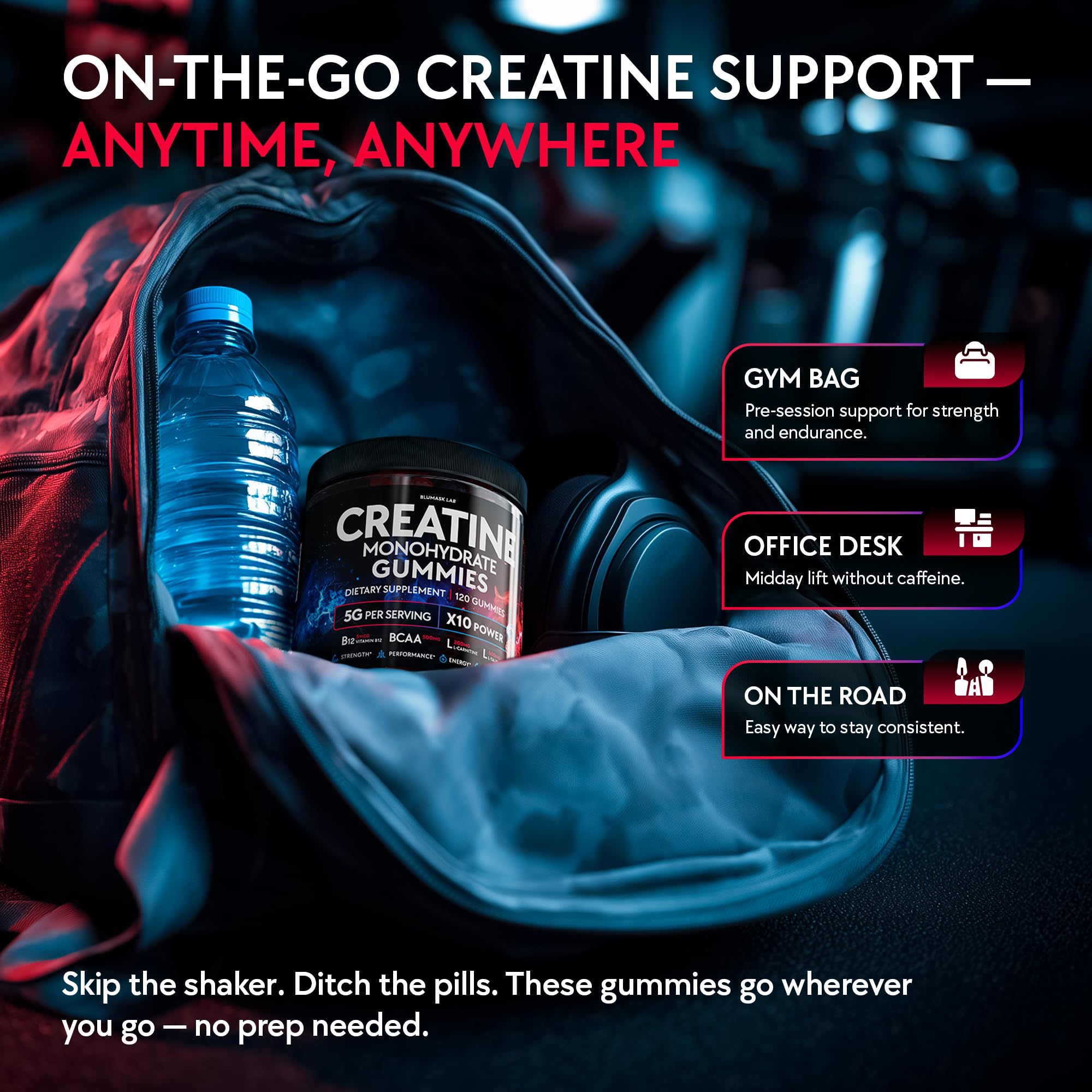 Creatine Monohydrate Gummies Complex 5000 MG for Men & Women, Preworkout Gummy with BCAA, L-Carnitine, Taurine & Vitamin B12 for Muscle Growth, Blumask Lab buy supplements canada
