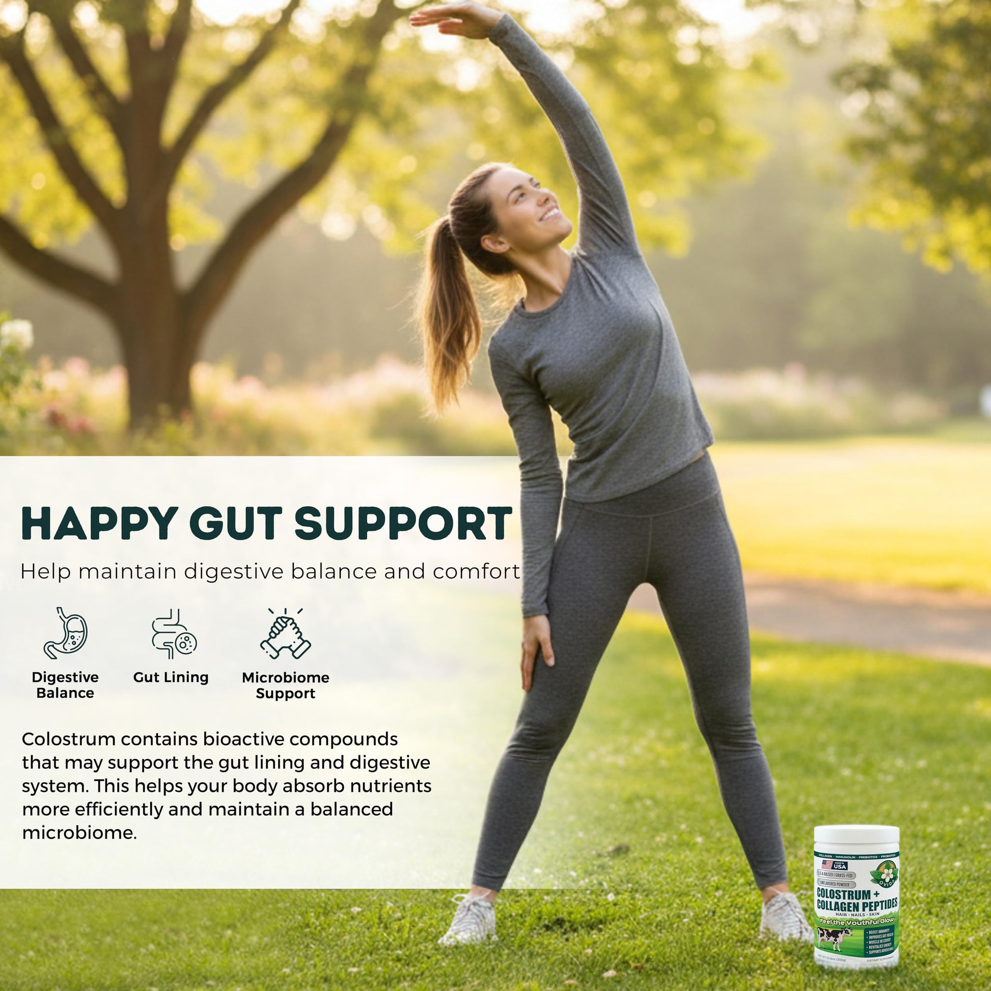 Bovine Colostrum and Hydrolyzed Collagen Peptides Powder Supplement for Women & Men - Supports Gut Health, Joint & Bone Health, Hair Skin Nails - Grass-Fed, Non-GMO, Gluten Free, 300g (30 Servings) OVIDA buy supplements canada