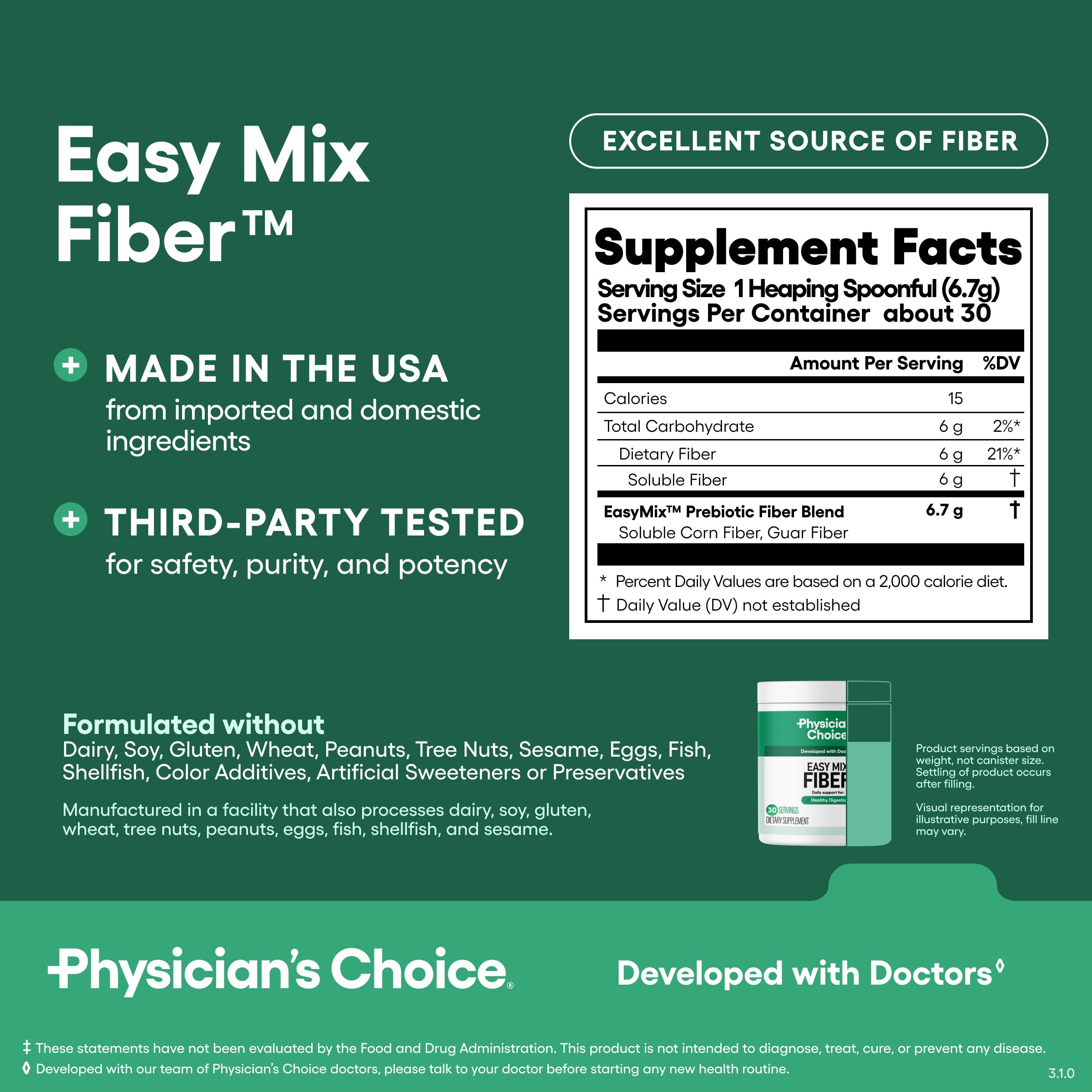 Physician's CHOICE Easy Mix Fiber for Digestive Health & Regularity - No Grit, Sugar Free, & Tasteless Physician's CHOICE buy supplements canada