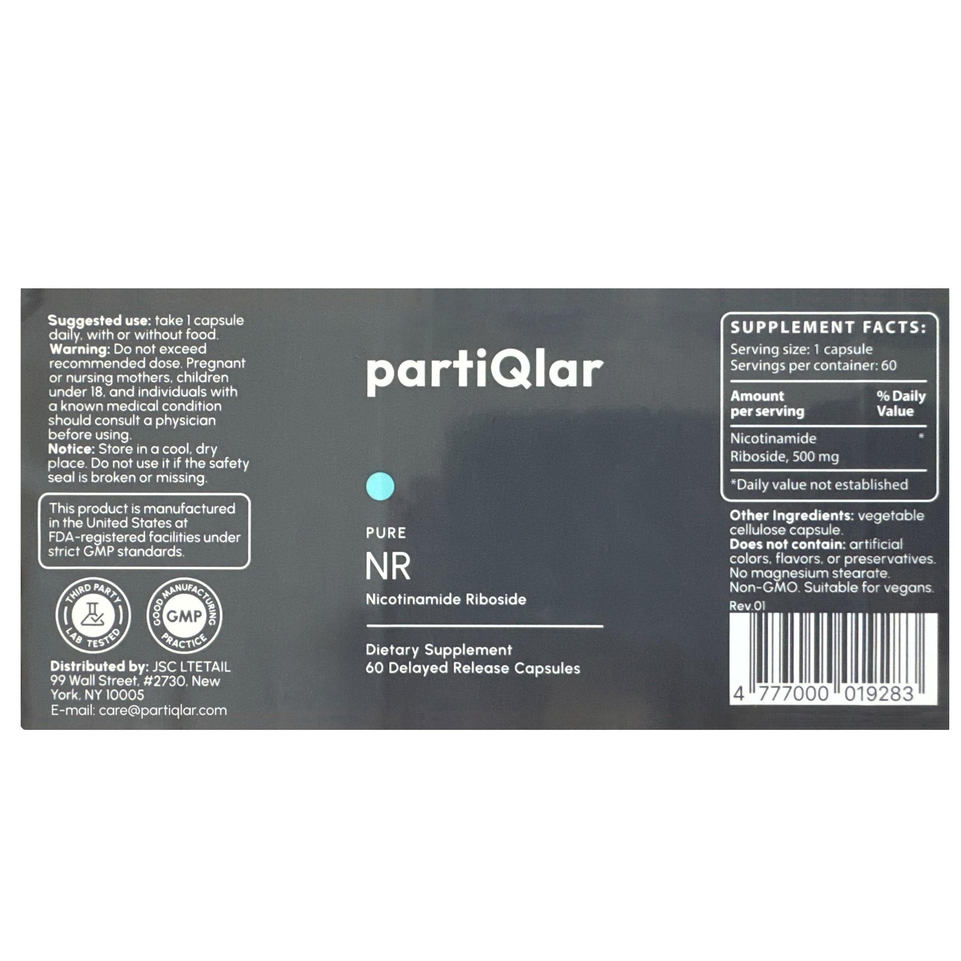 partiQlar Nicotinamide Riboside (NR) 500mg – NR Supplement for Cellular Health, Anti-Aging, Energy & Metabolism Support – 2-Month Supply (60 Capsules) partiQlar buy supplements canada
