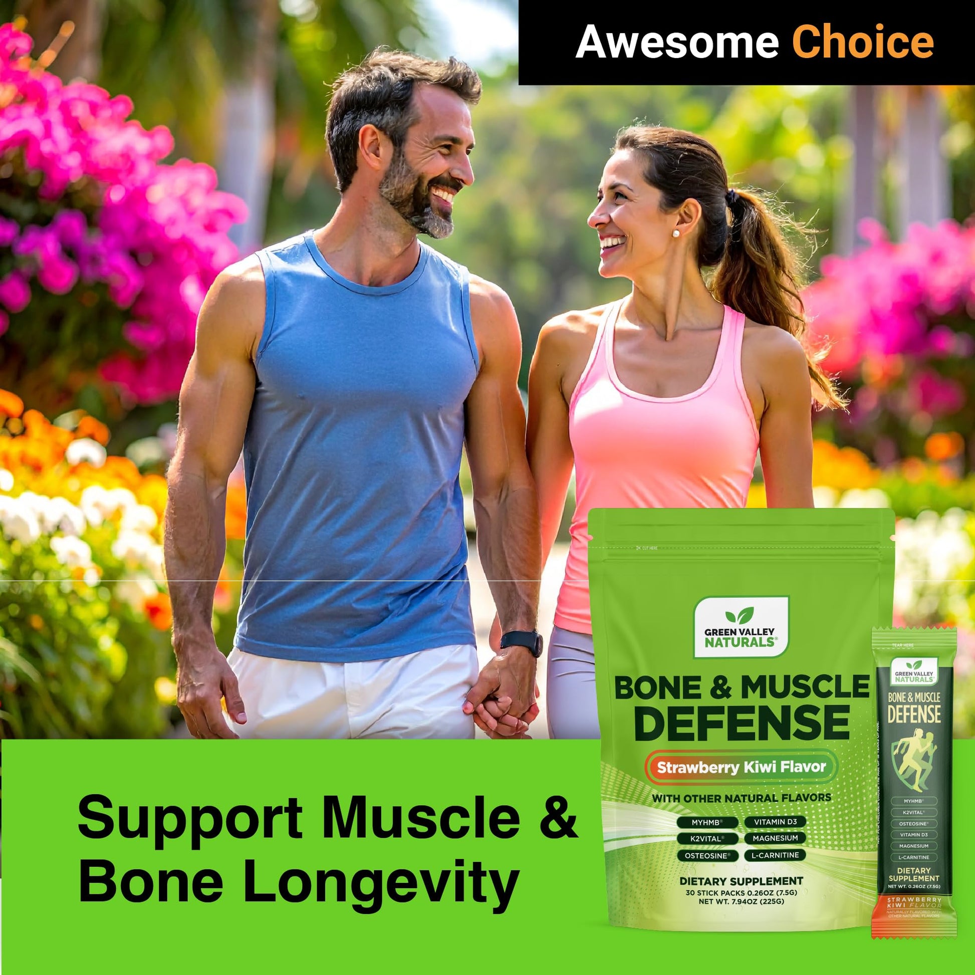 Bone & Muscle Defense Stick Pack | HMB + Leucine Amino Blend for Muscle Support | Protein Growth & Strength Formula for Women & Men | Fertility & Energy Support | Convenient On-the-Go Supplement GREEN VALLEY NATURALS buy supplements canada