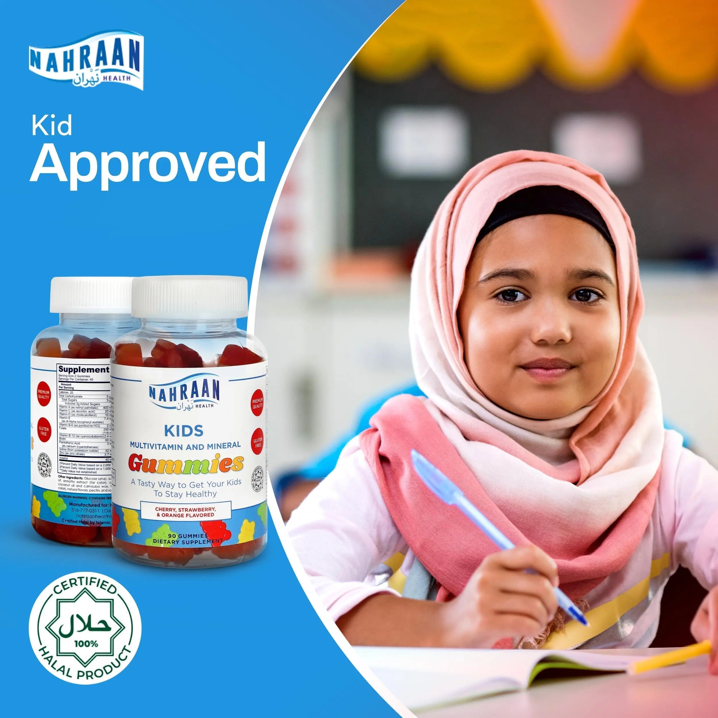 NAHRAAN HEALTH Halal Vitamins for Kids - Halal Multivitamins for Kids Vitamin A, C, D, E, B6, B12 - Non-GMO Vegetarian, Halal Gummies - 90 Count NAHRAAN HEALTH buy supplements canada