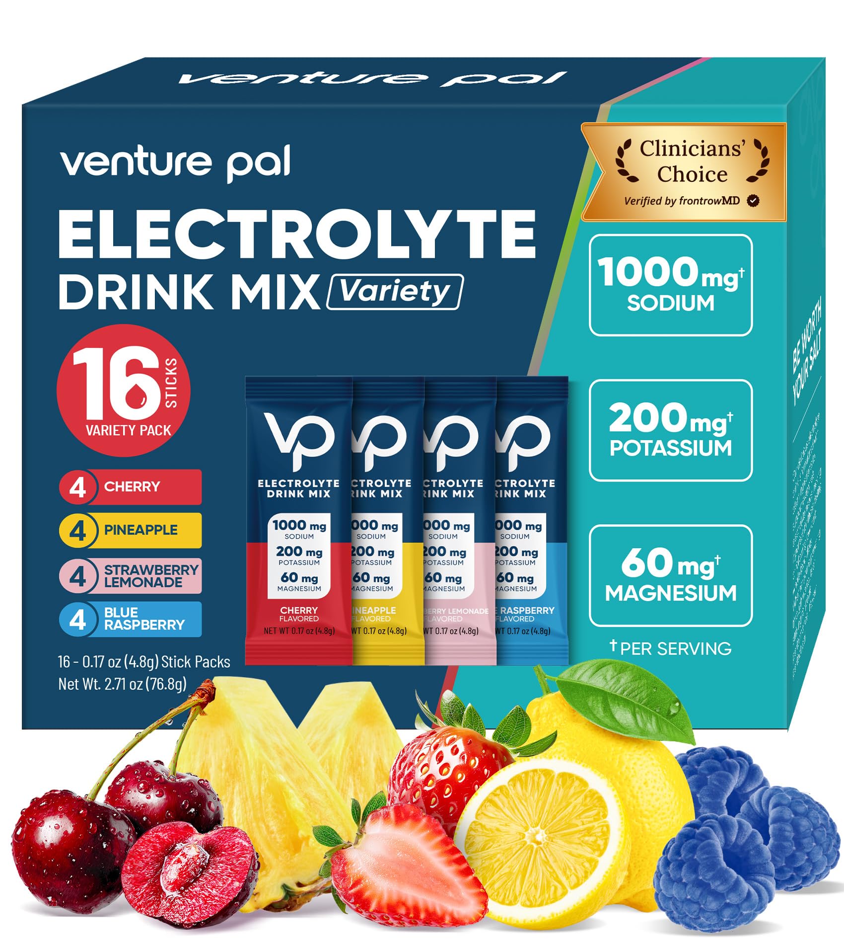 Venture Pal High Sodium Sugar Free Electrolytes Powder Packet, Zero Calories Hydration Packets with Vitamin, Sodium, Potassium & Magnesium, Electrolyte Drink Mix Venture Pal buy supplements canada
