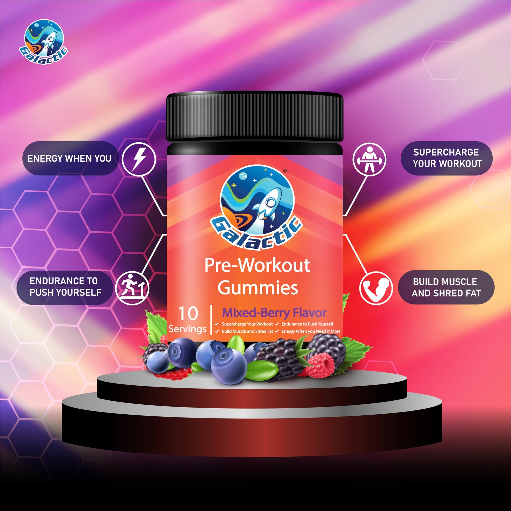 Galactic Pre-Workout Gummies, All Natural, 250mg Caffeine, Beta-Alanine, L-Citrulline Galactic buy supplements canada
