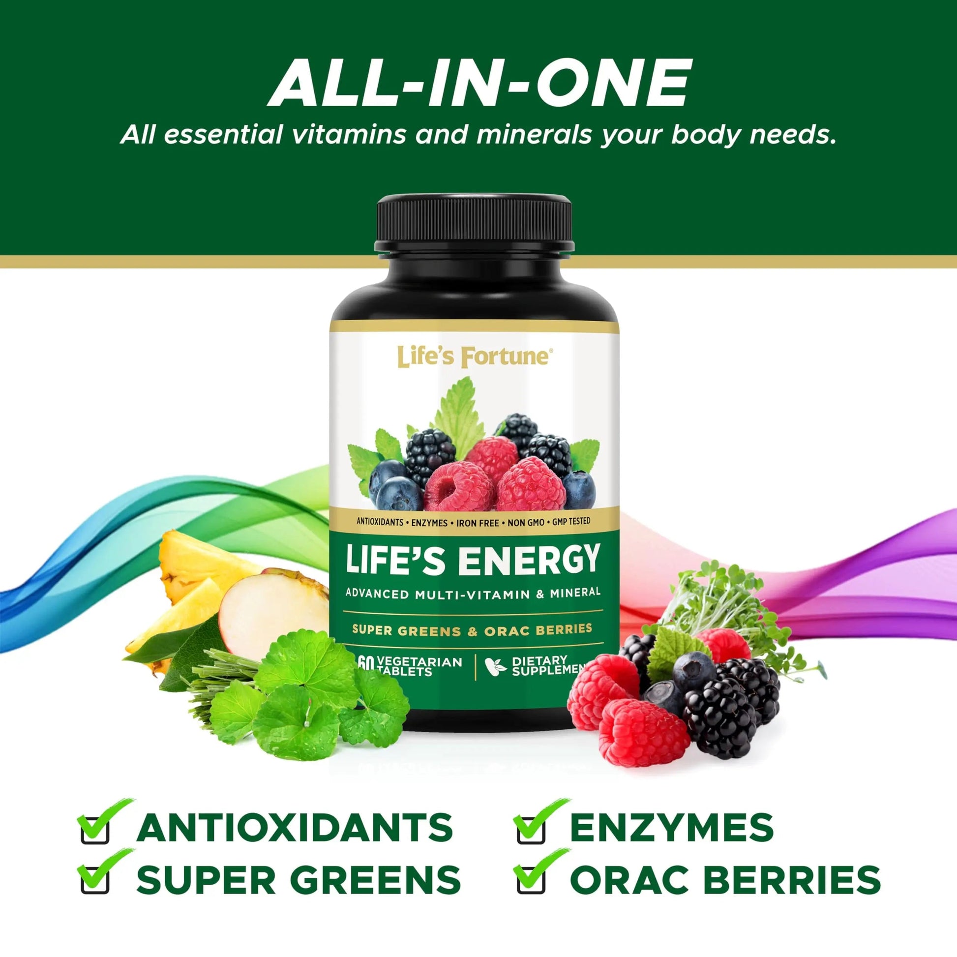 Life's Energy Advanced Daily Multivitamin for Men & Women, Energy and Immune Support Supplement with Super Greens, Antioxidants, Enzymes Life's Fortune buy supplements canada