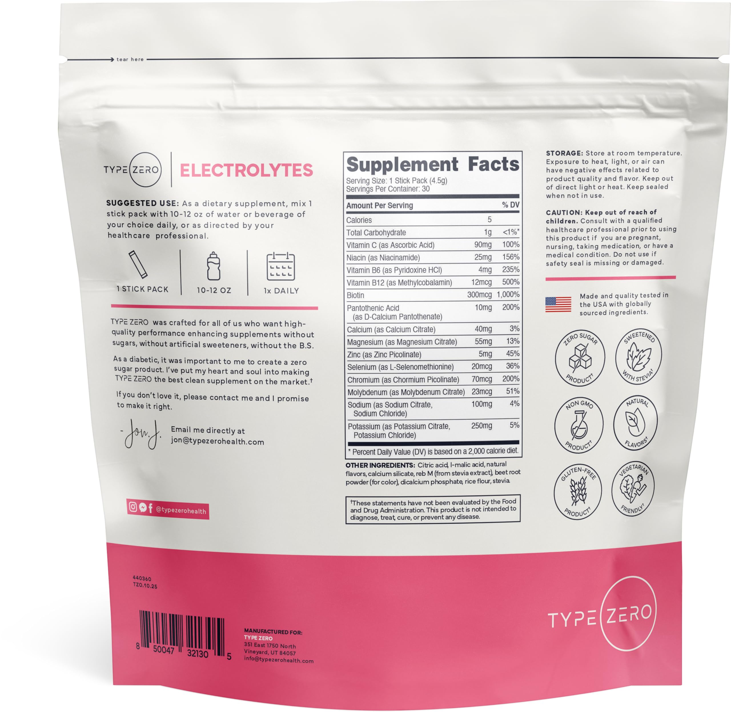 Type Zero Sugar Free Electrolytes Powder Packets + Clean Hydration Powder Stick Packs with 14 Vitamins and Minerals - Watermelon Flavor, 30 Servings Type Zero buy supplements canada
