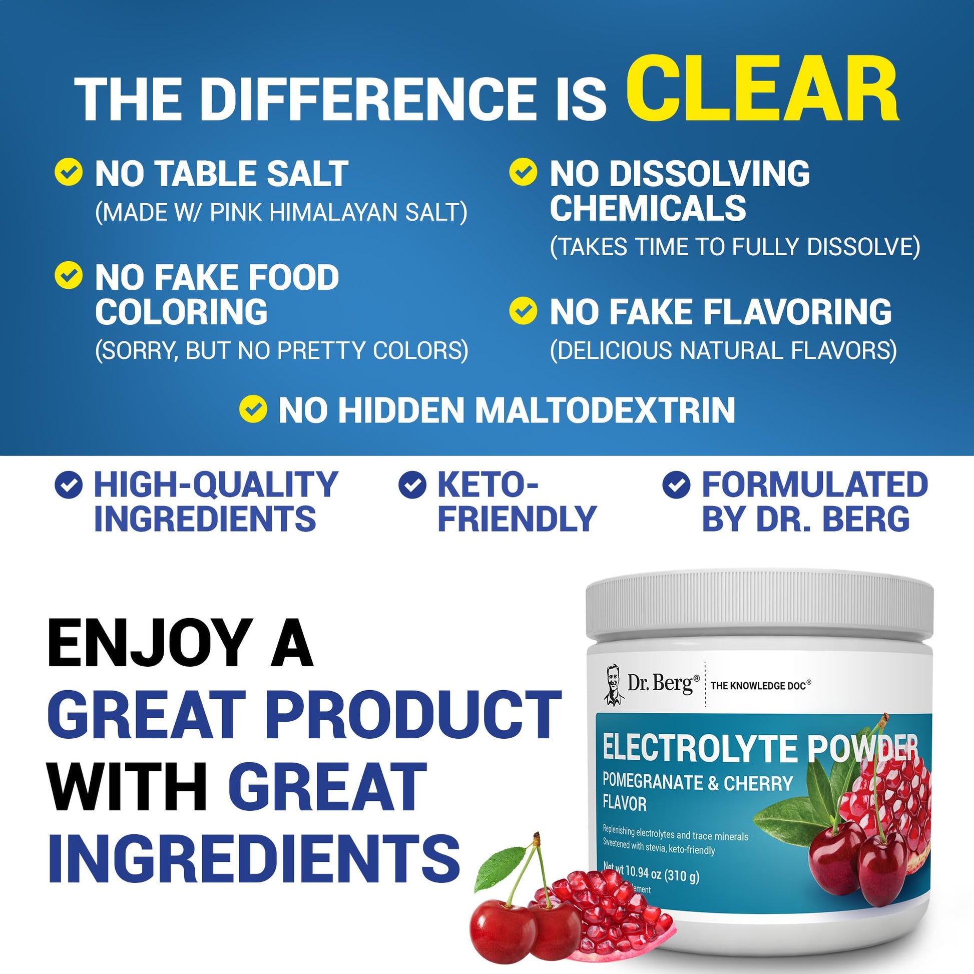 Dr. Berg Zero Sugar Hydration Keto Electrolyte Powder - Enhanced w/ 1000 mg of Potassium & Real Pink Himalayan Salt (NOT Table Salt) Dr. Berg Nutritionals buy supplements canada