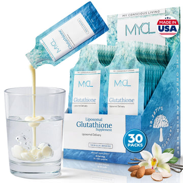 MYCL Liposomal Glutathione Supplement Squeeze Packs – Vitamin E and MCT Oil – Skin, Hair and Nail Health– High Absorption - Vanilla Almond – 30 Single-Serve Packets MYCL buy supplements canada