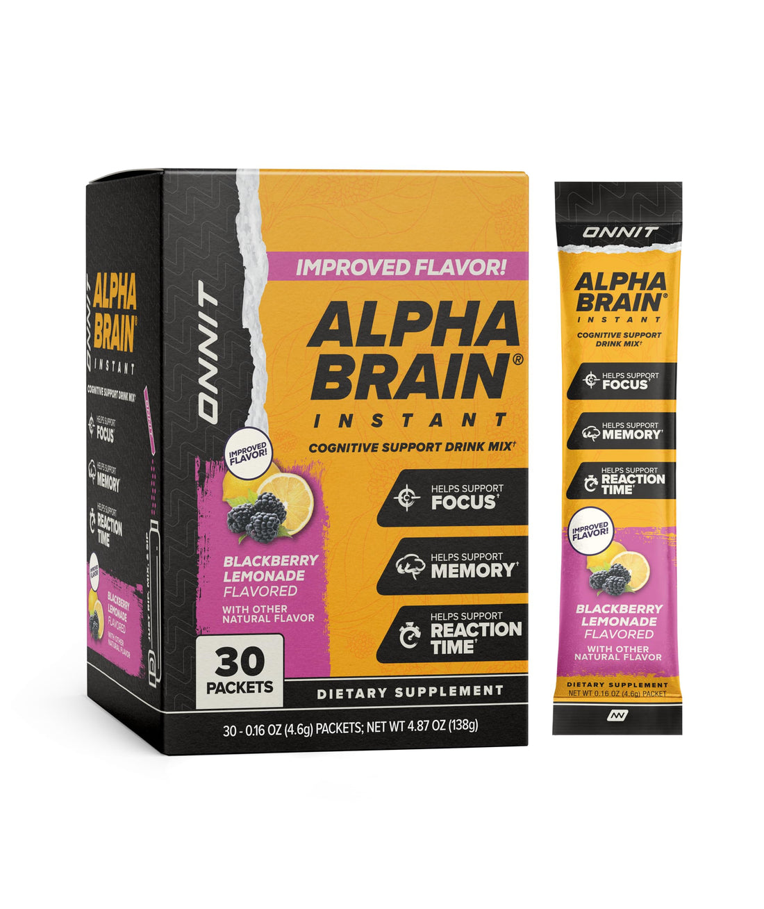 ONNIT Alpha Brain Instant Cognitive Support Drink Mix, BlackBerry Lemonade Flavor, Nootropic Supplement for Focus, Memory, and Clarity, 0.13 oz Packets, 30 Count ONNIT buy supplements canada