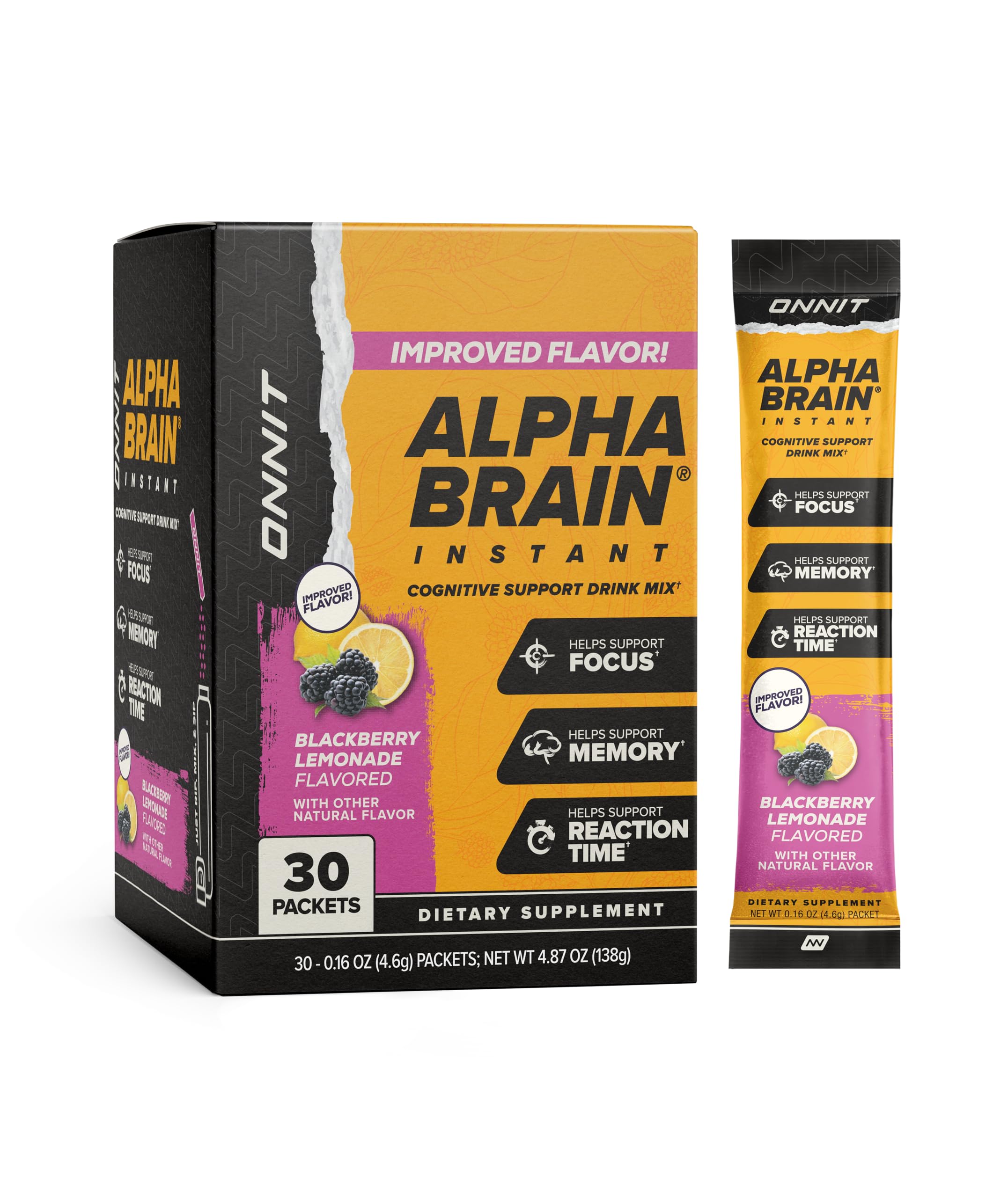 ONNIT Alpha Brain Instant Cognitive Support Drink Mix, BlackBerry Lemonade Flavor, Nootropic Supplement for Focus, Memory, and Clarity, 0.13 oz Packets, 30 Count ONNIT buy supplements canada