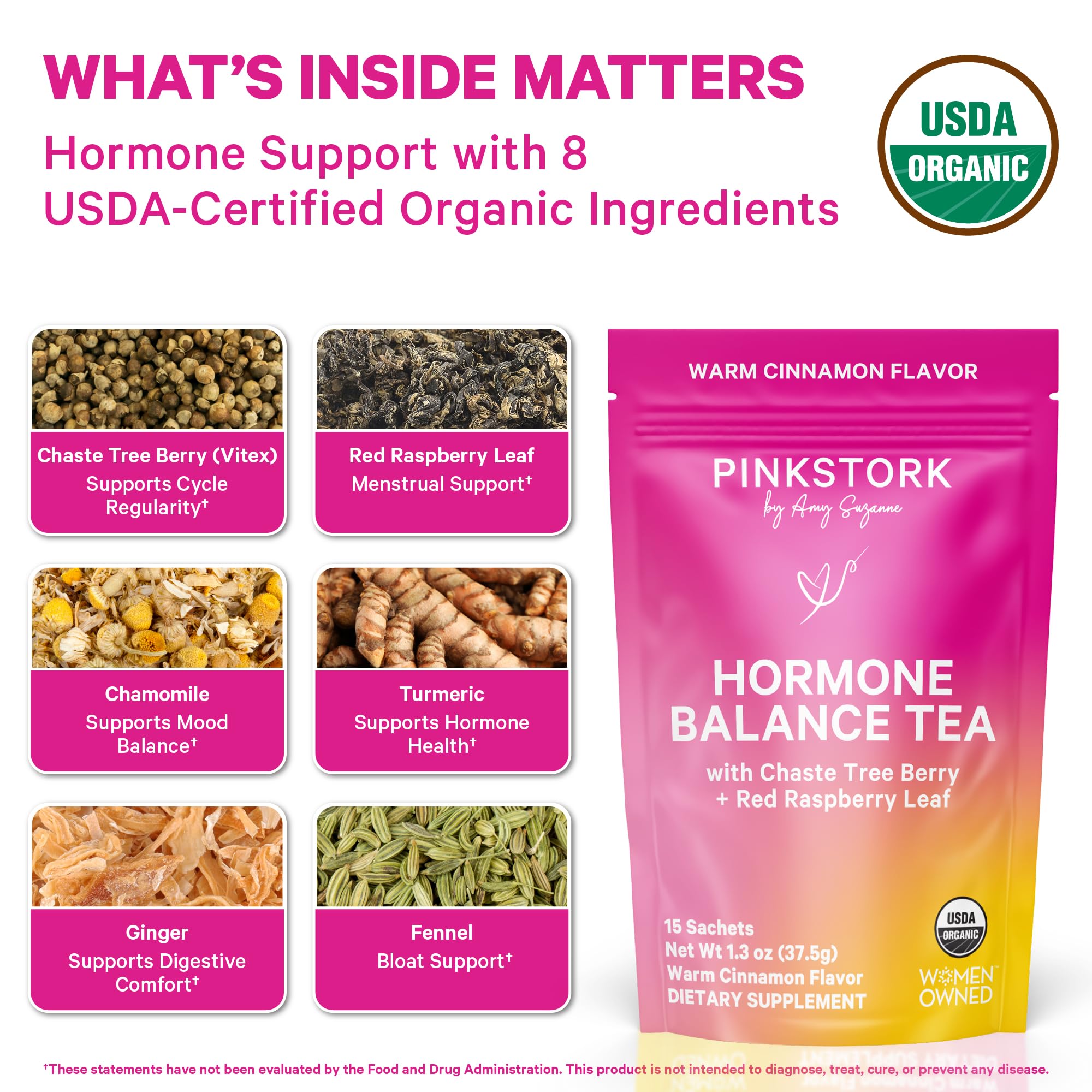 Pink Stork Hormone Balance Tea for Women – Red Raspberry Leaf & Chasteberry (Vitex) – Organic Herbal Tea for PMS, Menstrual Cycle & Perimenopause Support – Caffeine-Free Cinnamon Blend – 30 Cups Pink Stork buy supplements canada