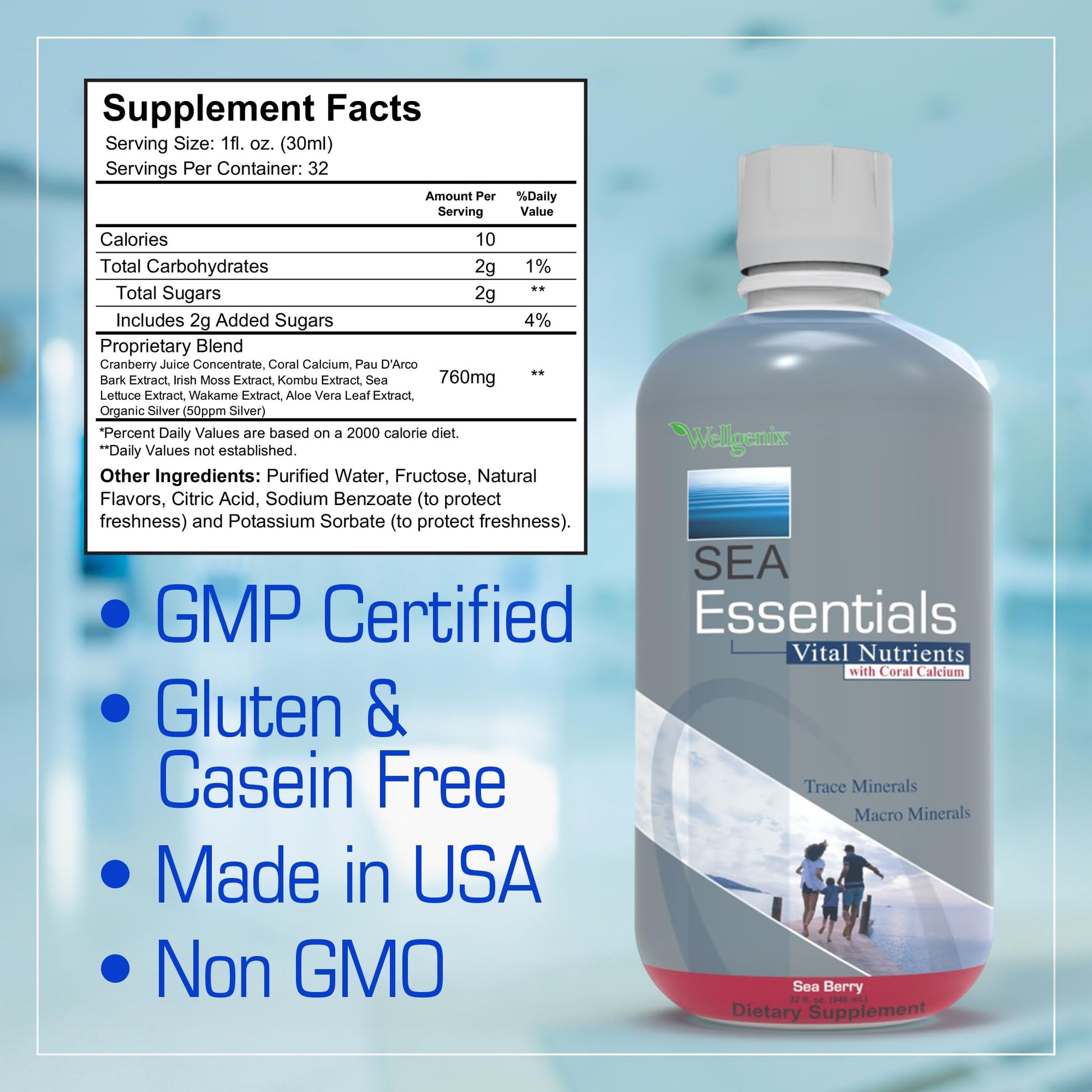 Wellgenix Sea Essentials Liquid Mineral Dietary Supplement with Trace and Macro Minerals and Coral Calcium – Sea Berry Flavor – 32 fl oz Wellgenix buy supplements canada