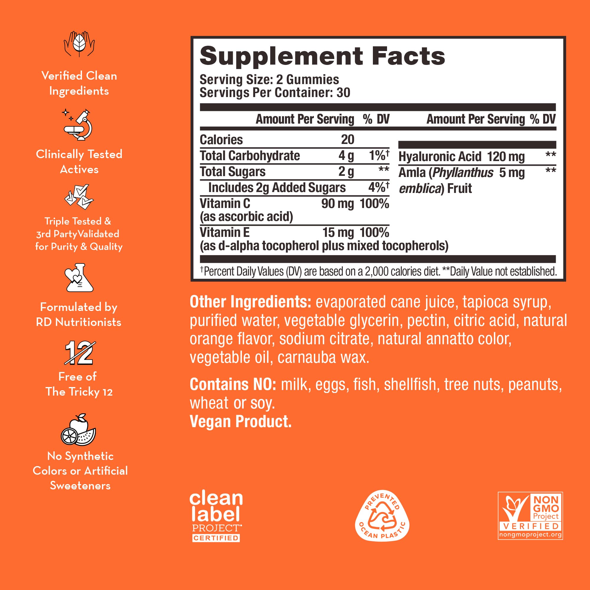 HUM Hyaluronic Glow Hydrating Skin Care Supplement, with Low Molecular Hyaluronic Acid, Vitamin C from Amla Fruit, and Vitamin E, Antioxidant Support for Skin Hydration, Tangerine, 60 Vegan Gummies HUM buy supplements canada