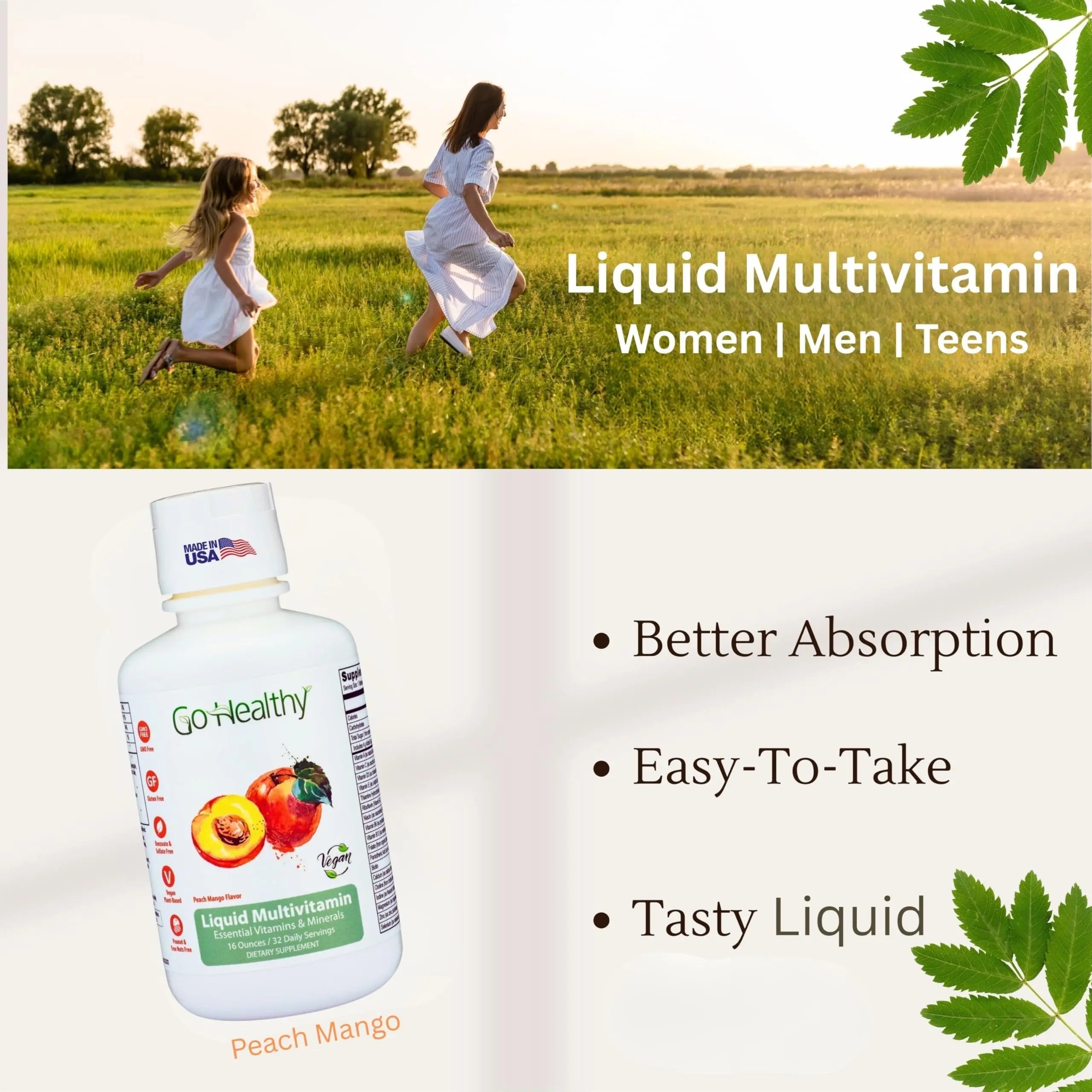 Go Healthy Liquid Vitamins for Women, Men, Teens | Vegan Vitamin & Mineral | High Absorption | Premium Liquid Multivitamin | Go Healthy Natural buy supplements canada