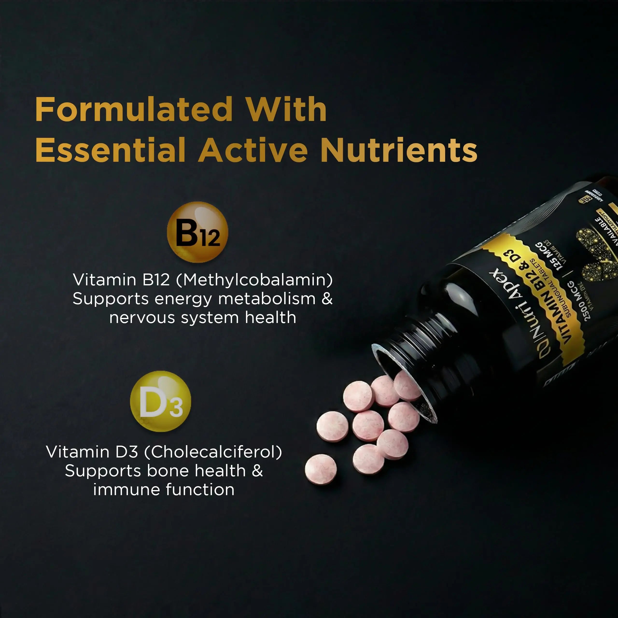 Nutri Apex Vitamin B12 & D3 Sublingual Tablets - 2500 mcg B12 & 125 mcg (5000 IU) D3 - Highly Bioavailable for Energy, Mood & Bone Health - Lab-Tested Nutri Apex buy supplements canada