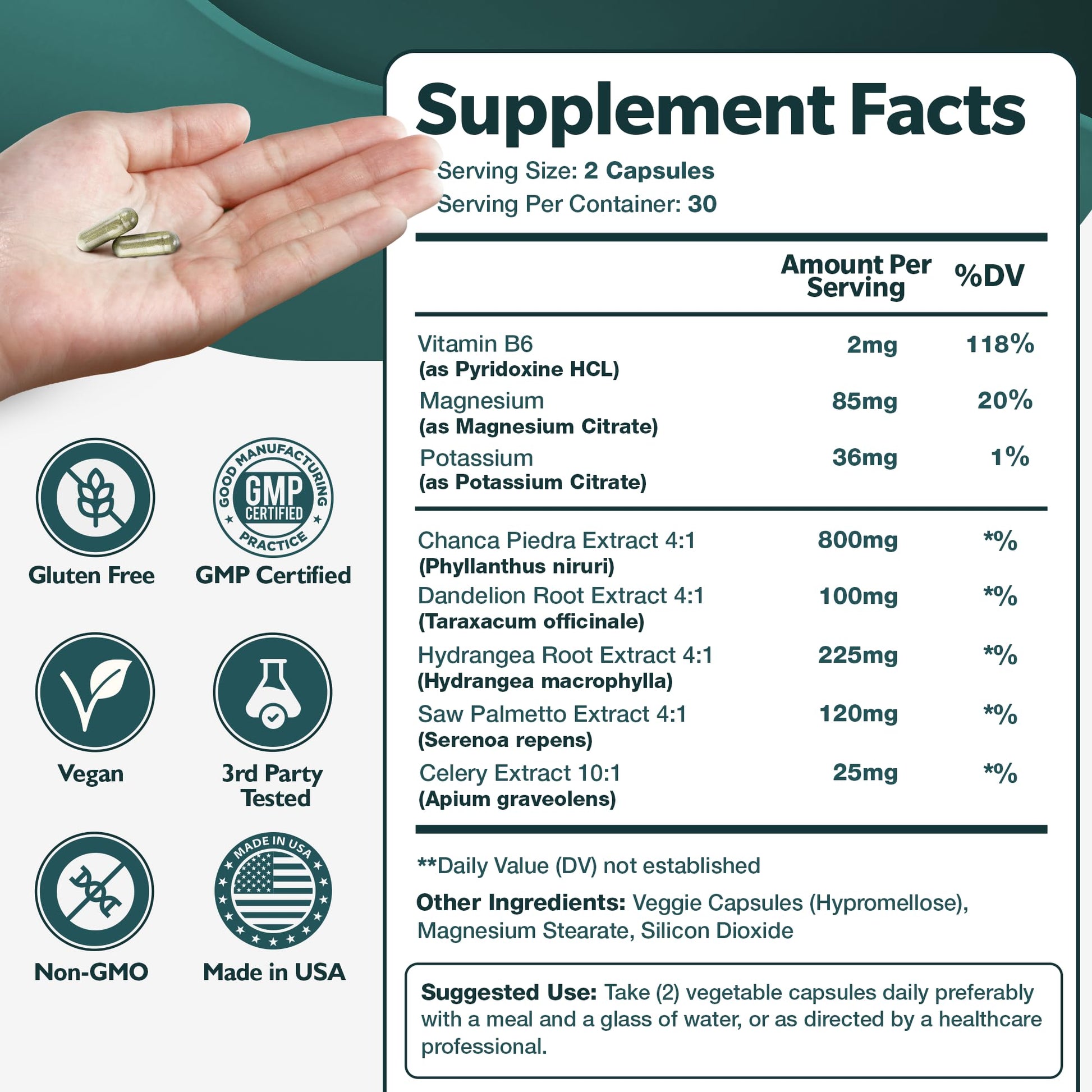 Happee Chanca Piedra Stone Breaker Kidney & Gallbladder Cleanse – Kidney Stone Dissolver & Passage Support - High Potency Phyllanthus Niruri with Magnesium, Potassium & Herbal Blend - 60 Capsules Happee buy supplements canada