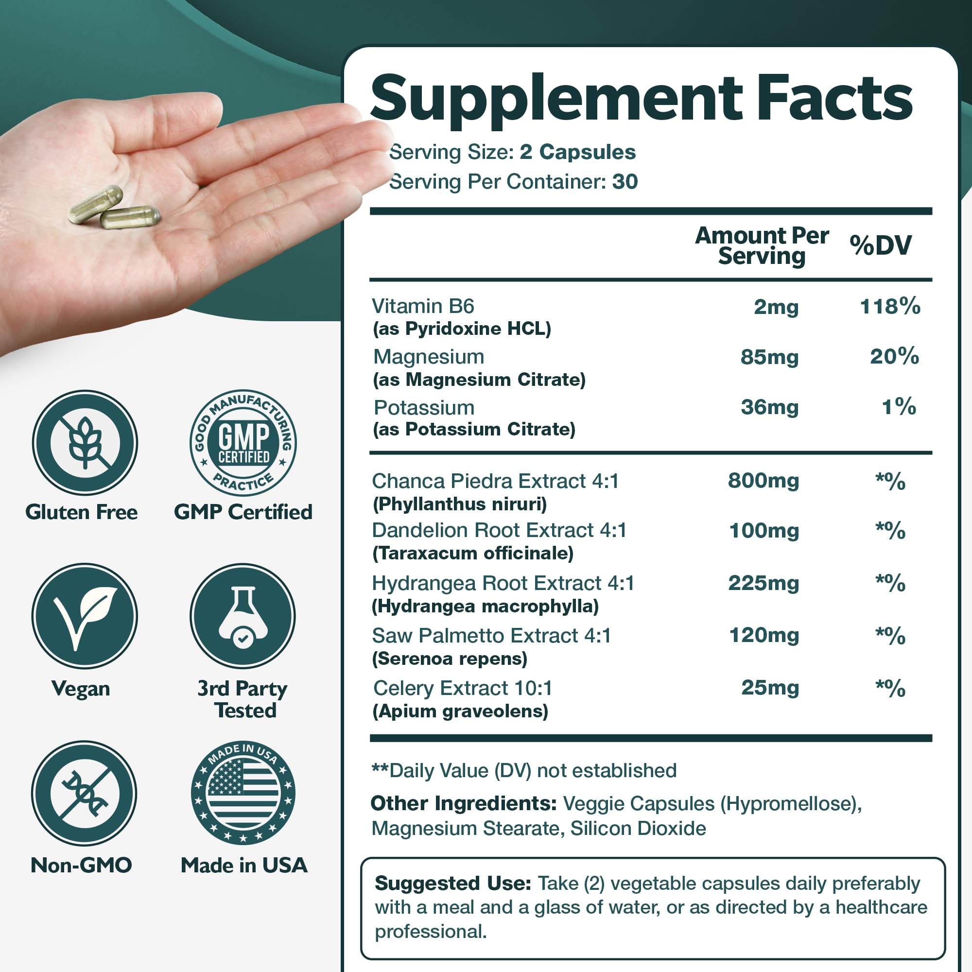 Happee Chanca Piedra Stone Breaker Kidney & Gallbladder Cleanse – Kidney Stone Dissolver & Passage Support - High Potency Phyllanthus Niruri with Magnesium, Potassium & Herbal Blend - 60 Capsules Happee buy supplements canada