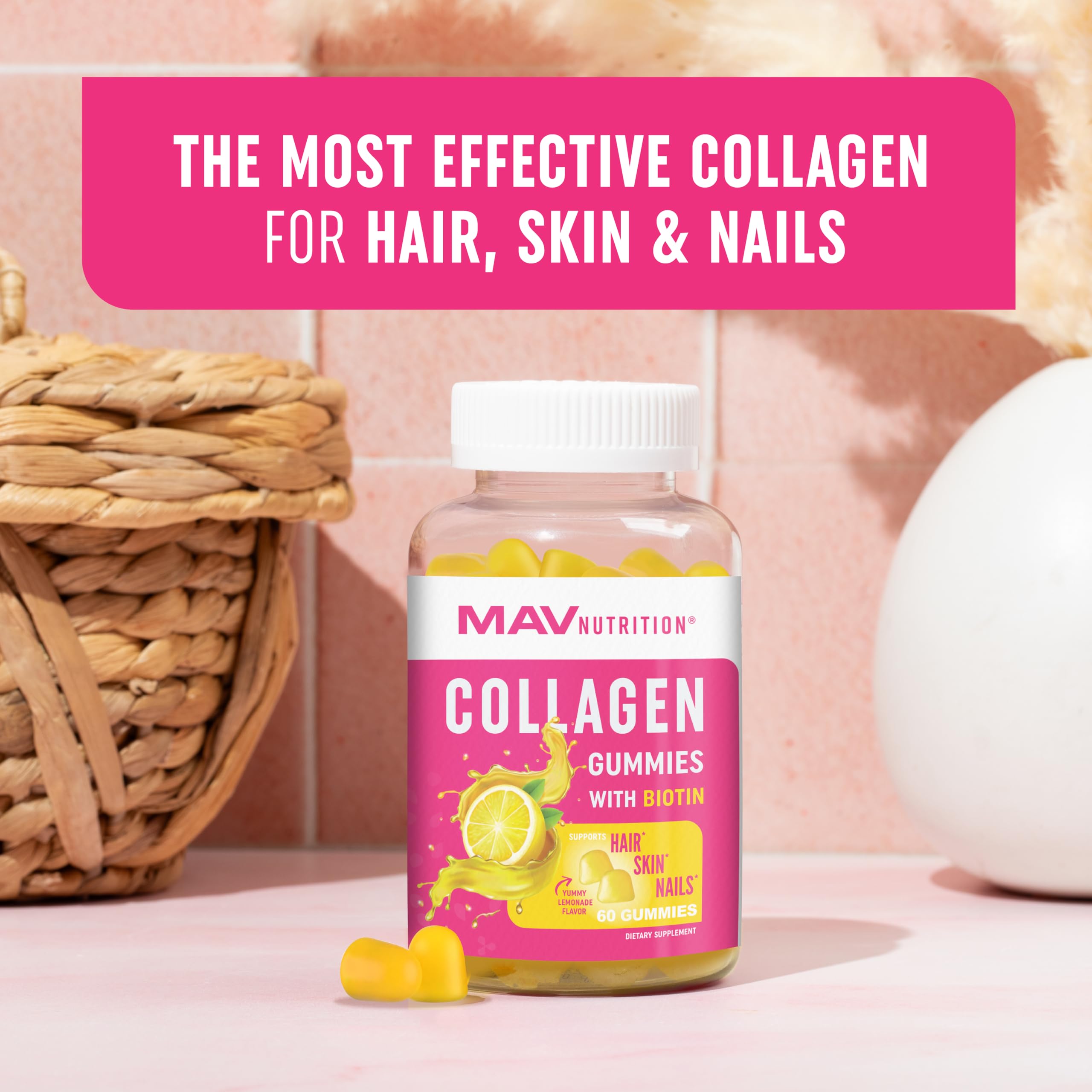 Collagen Gummies for Women | 200mg Hydrolyzed Collagen + 2500mcg Biotin, with Vitamin C, E & Zinc MAV NUTRITION buy supplements canada