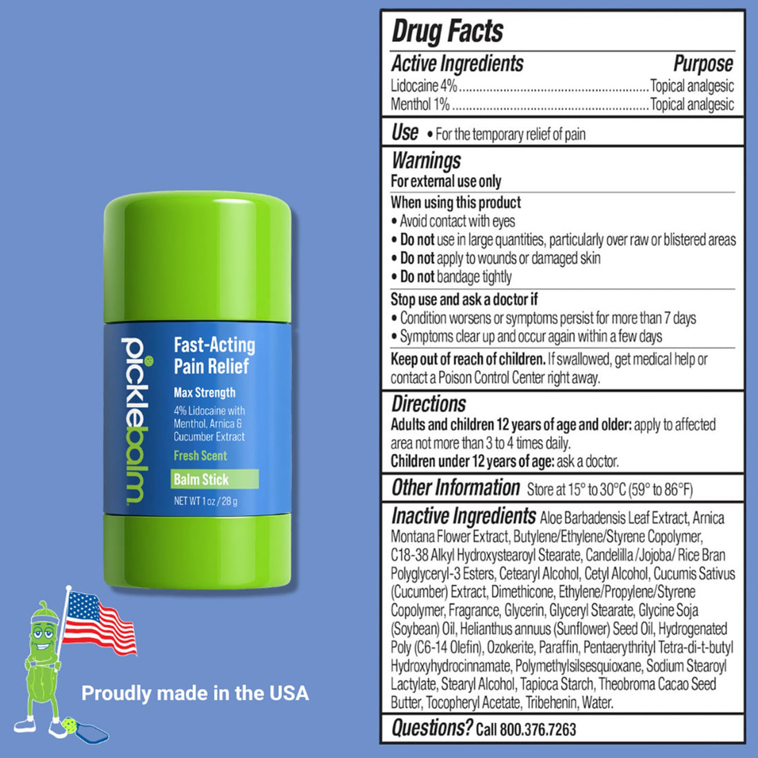 PickleBalm Pickleball In-Game Muscle Pain Relief Balm Stick with 4% Lidocaine, Arnica, Menthol, Cucumber Seed Extract for Shoulders, Knees, Wrists, and More, 1oz Stick PickleBalm buy supplements canada