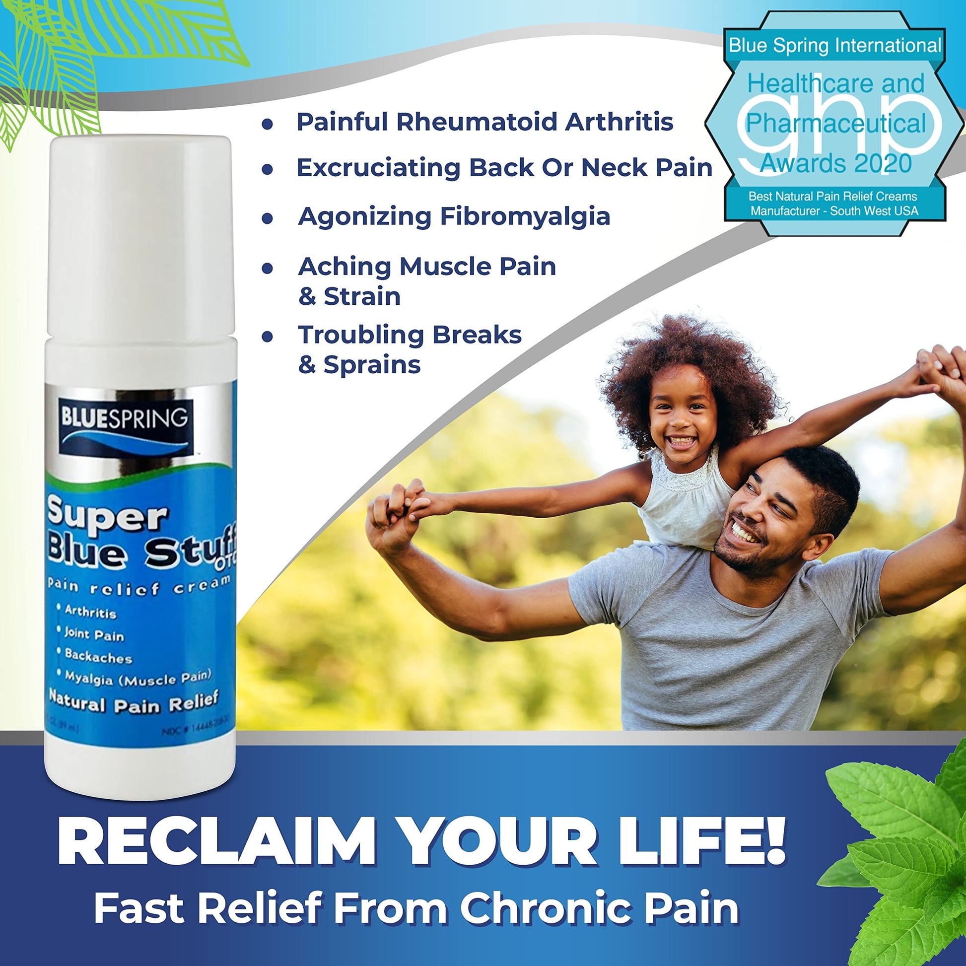 Super Blue Stuff Natural Pain Relief roll on with Emu Oil by BlueSpring- Pain relief rub Anti Inflammatory Analgesic Cream for Back, Knee, Joint, Muscle, Arthritis, and neck Pain Relief- 3 Oz roll-on. Emu Therapy buy supplements canada