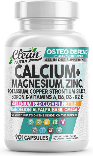 Allin1 Calcium Magnesium Zinc Supplement with Potassium, Copper, Strontium, Silica, Vitamin D3 K2, Boron, Vitamin B1 B12 Red Clover Herb Alfalfa Basil Pills for Men Clean Nutraceuticals buy supplements canada