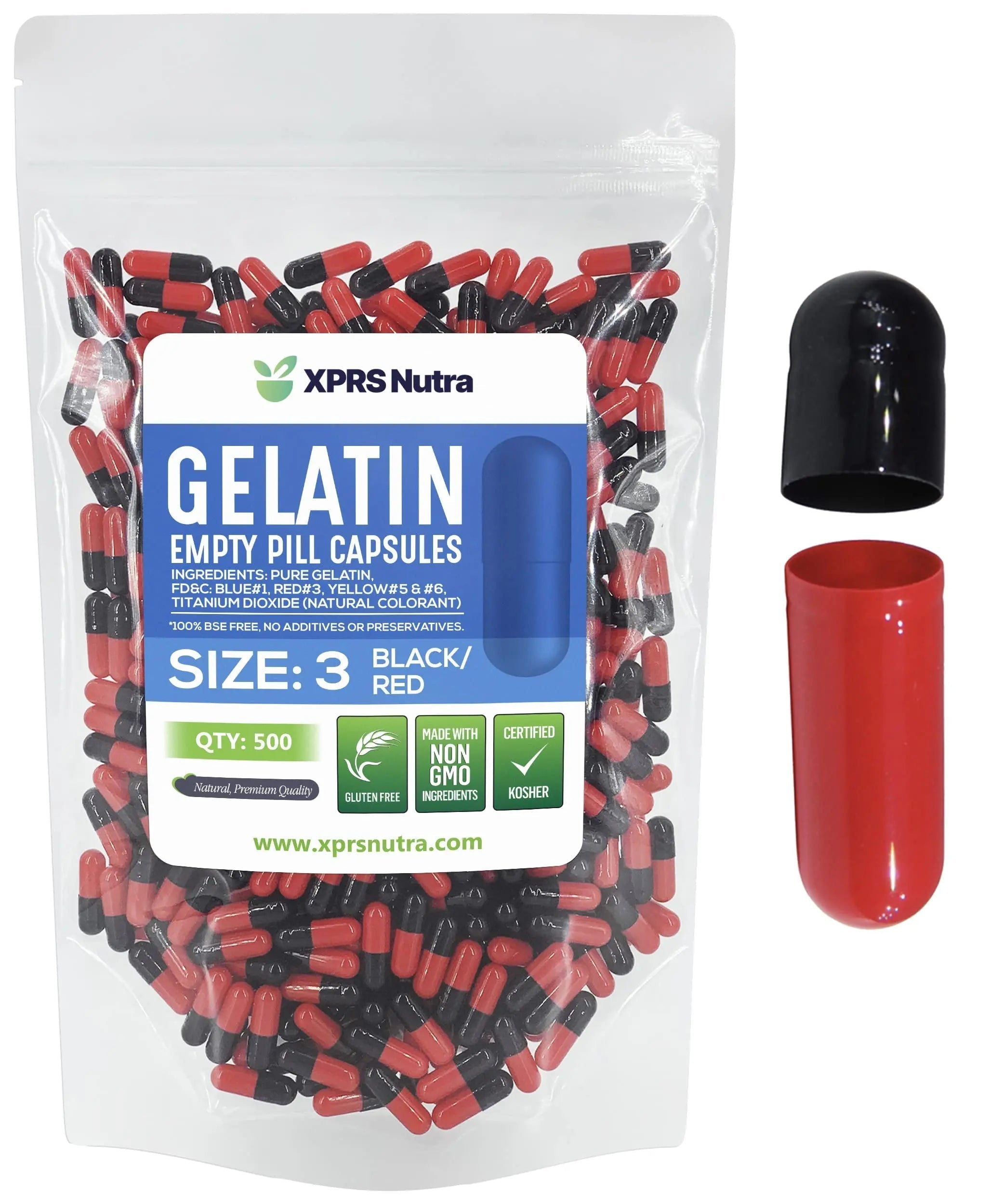 XPRS Nutra Size 3 Empty Capsules - 500 Count Empty Gelatin Capsules - Pills DIY Capsule Filling - Pure Bovine Pill Gel Caps Fillable XPRS Nutra buy supplements canada