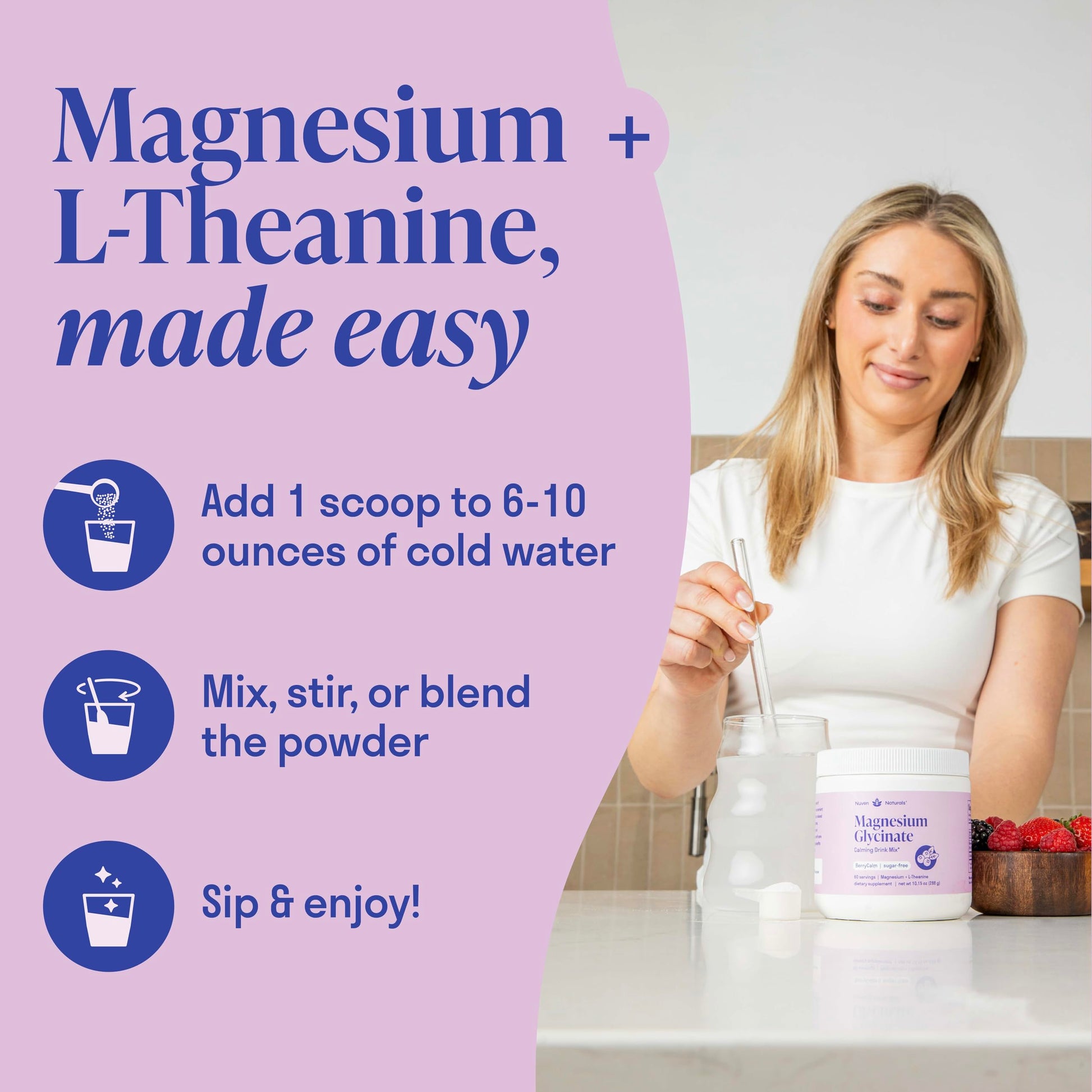 Magnesium Glycinate Powder + L-Theanine | 60 Servings | 300 mg per Scoop High Absorption Chelated Magnesium Powder for Sleep - Natural Mixed Berry Flavor, No Sugar, Support Restful Sleep & Relaxation Nuven Naturals buy supplements canada