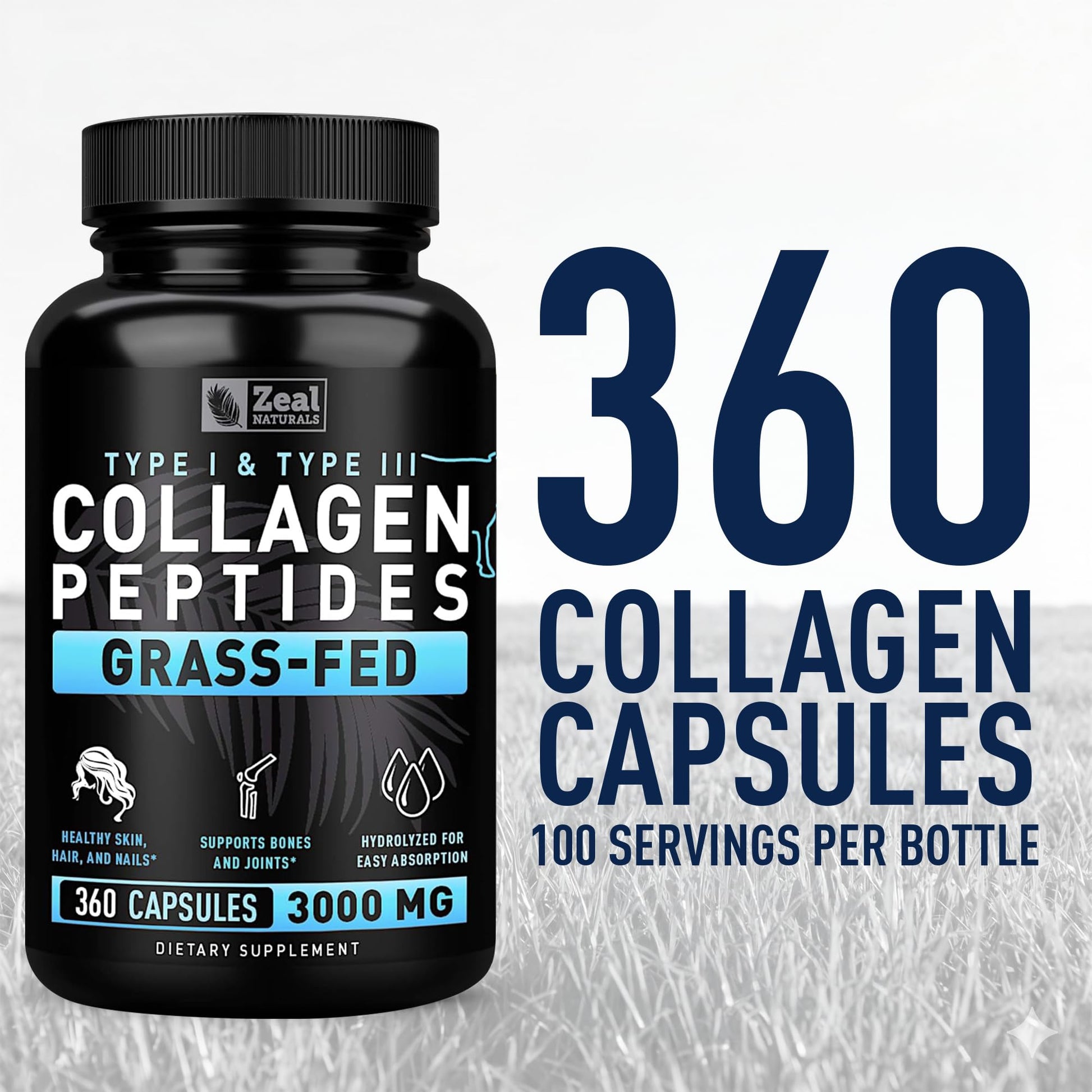 Collagen Peptides Capsules 360 Count - Grass Fed Bovine Hydrolyzed Collagen Pills - Hair, Skin & Nails, Joint Support - Collagen Supplements for Women & Men Zeal Naturals buy supplements canada