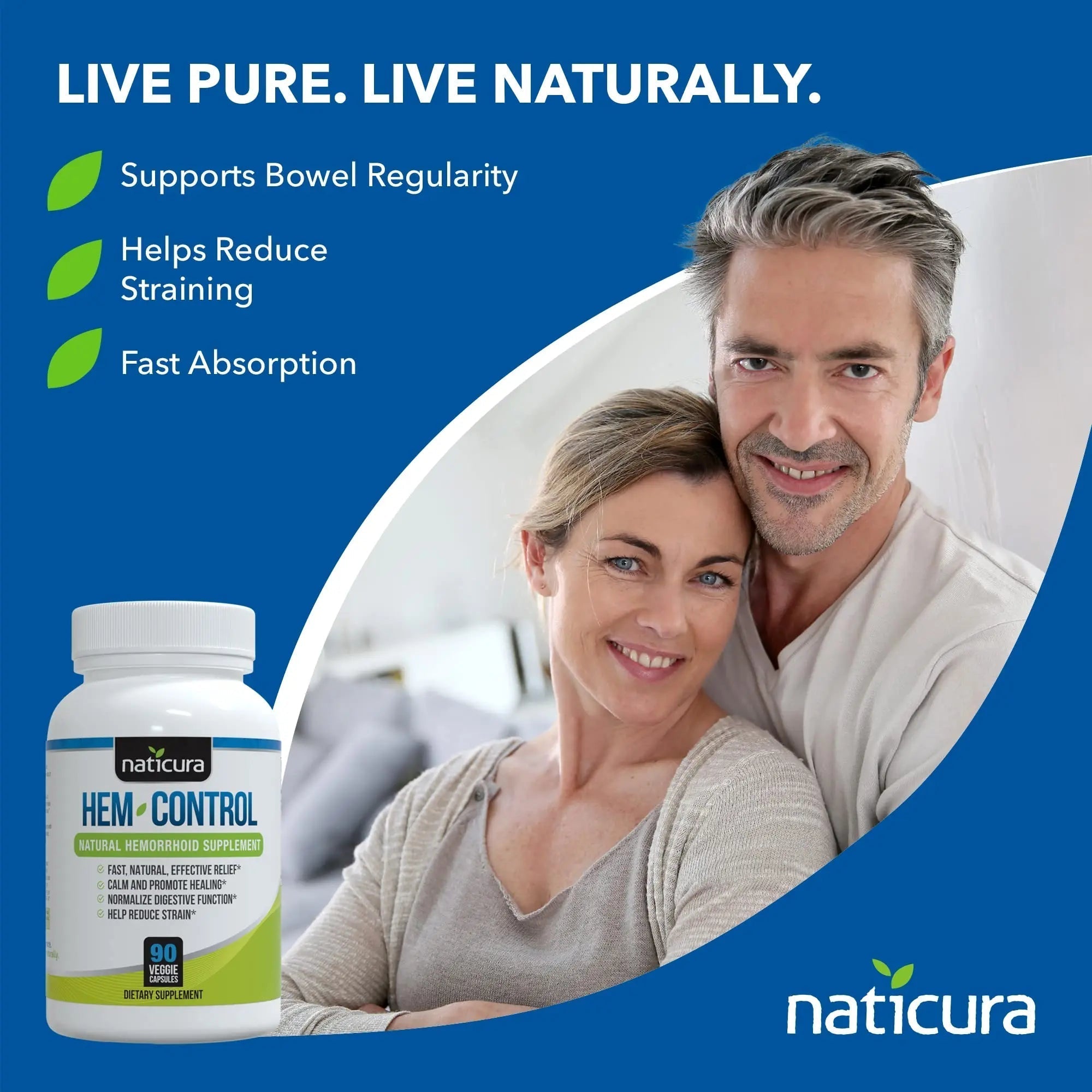 Naticura Hem-Control - Fast Effective Hemorrhoid Treatment Supplement - Powerful Formula to Promote Symptom Relief, Shrinking of Hemorrhoids, Ease Discomfort - 90 Vegan Capsules - Made in USA Naticura buy supplements canada