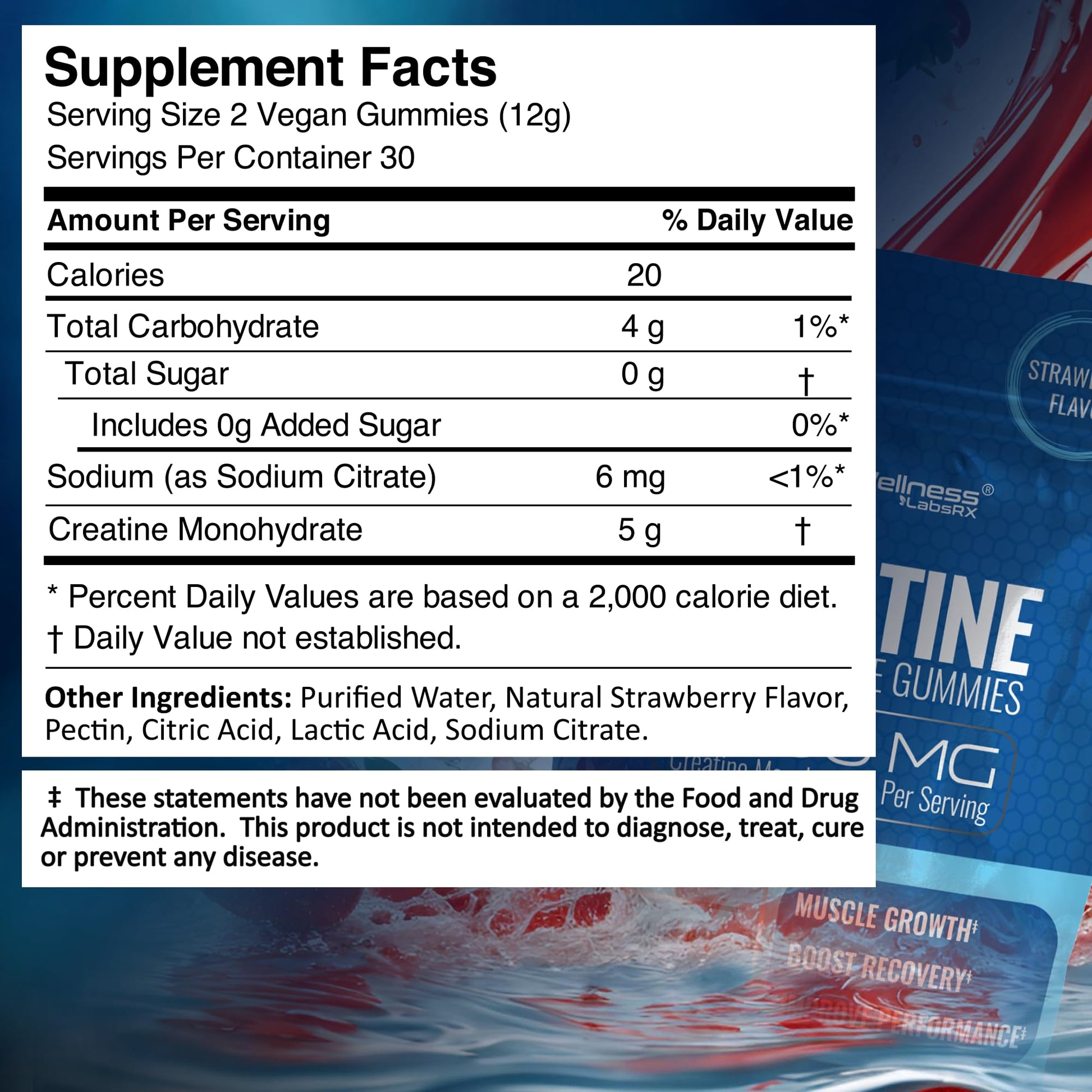 Creatine Gummies 5000mg, 30 Servings Creatine Monohydrate Gummies - Third-Party Tested Creatine for Women, Strawberry Flavor Creatine for Men, Muscle Growth, WELLNESS LABSRX buy supplements canada