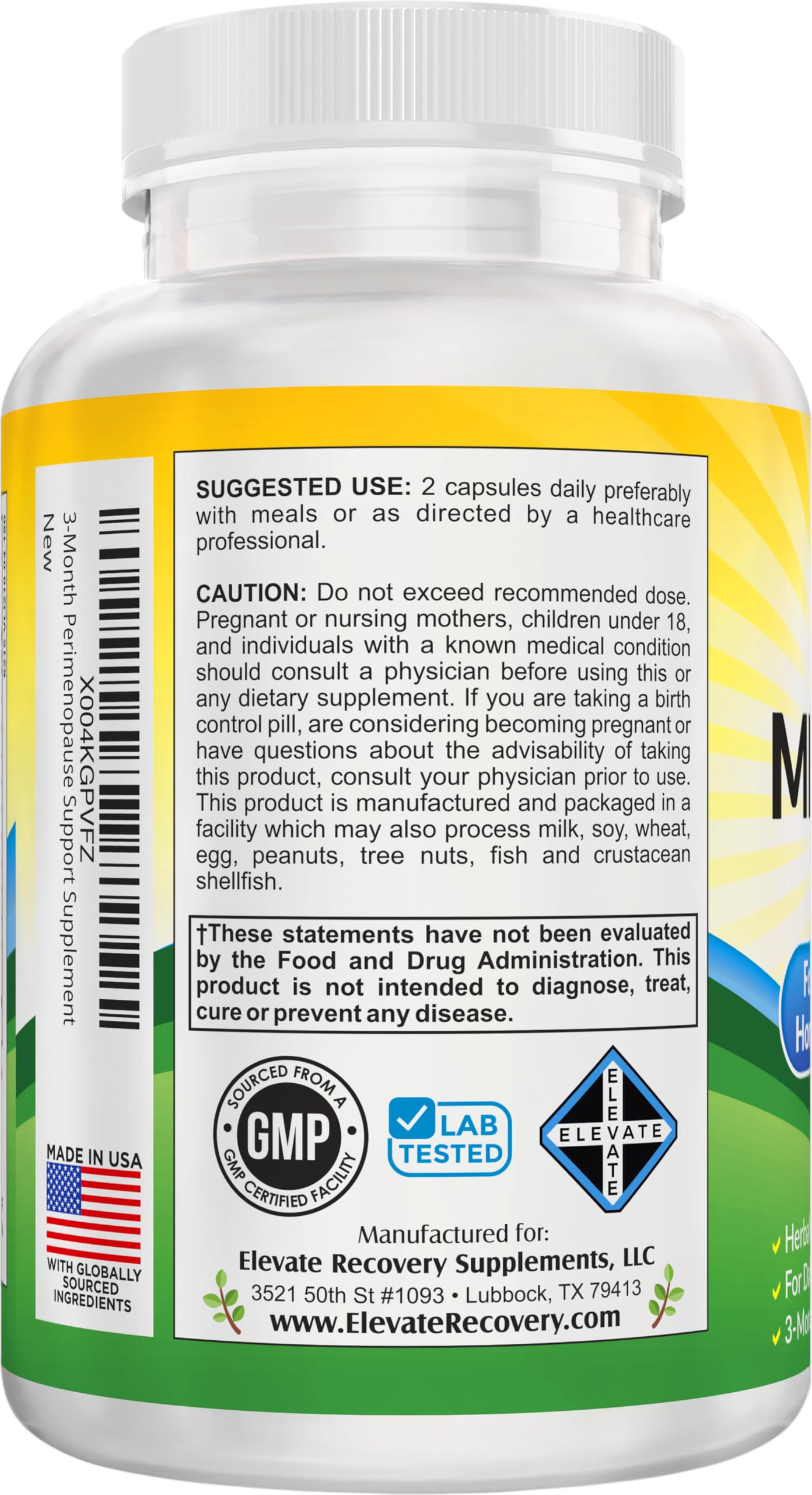 Perimenopause Support (3-Month) Supplement Blend | Women's Health & Hormone Support with 11 Herbs & Extracts | Female Hormonal Balance Supplements | 90-Day Bulk Supply | 180 Capsules Elevate Recovery Supplements buy supplements canada