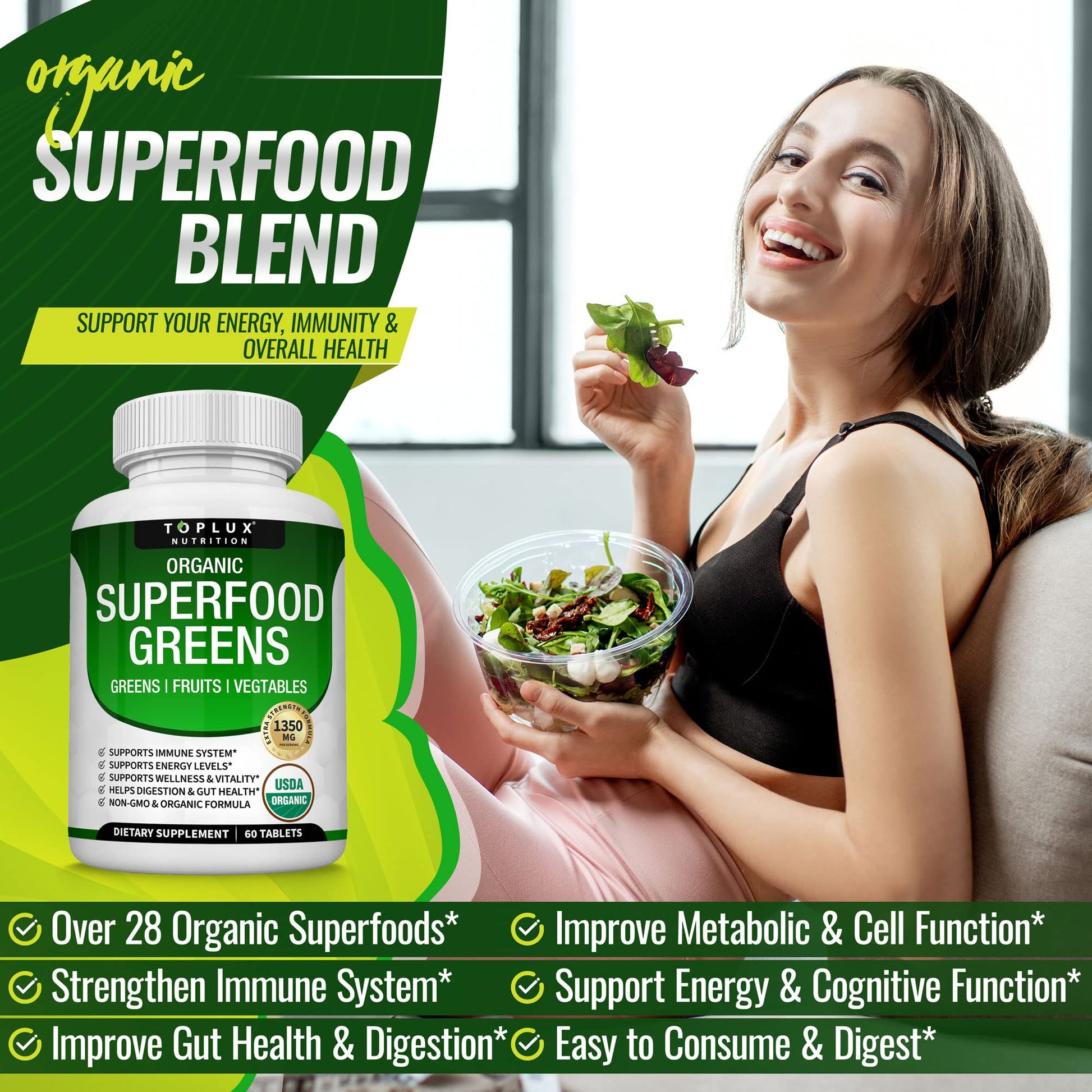 Organic Super Greens Capsules Superfood Fruit Veggie Supplement - 28 Powerful Natural Toplux buy supplements canada