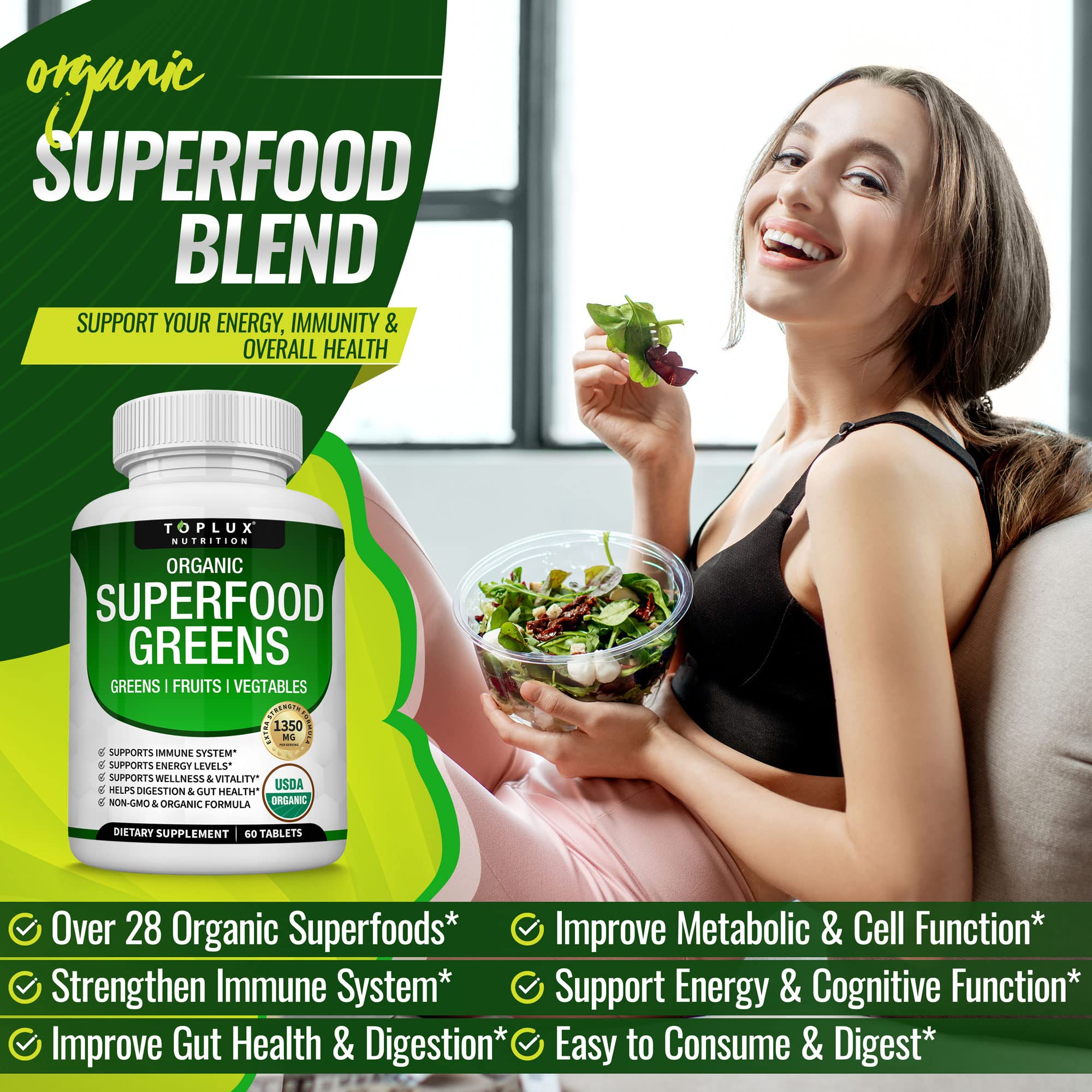 Organic Super Greens Capsules Superfood Fruit Veggie Supplement - 28 Powerful Natural Toplux buy supplements canada