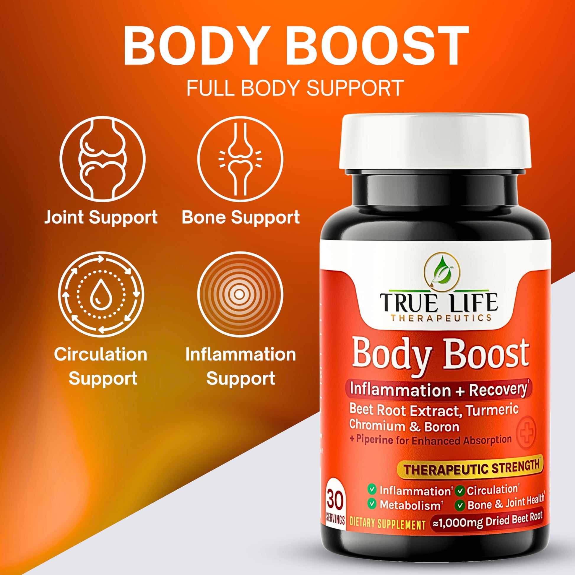 Body Support Tablets – Beet Root Extract, Turmeric Boron & Chromium – Supports Inflammation, Circulation, Hormonal Balance & Metabolic Function – 60ct - 30 Servings True Life Therapeutics buy supplements canada