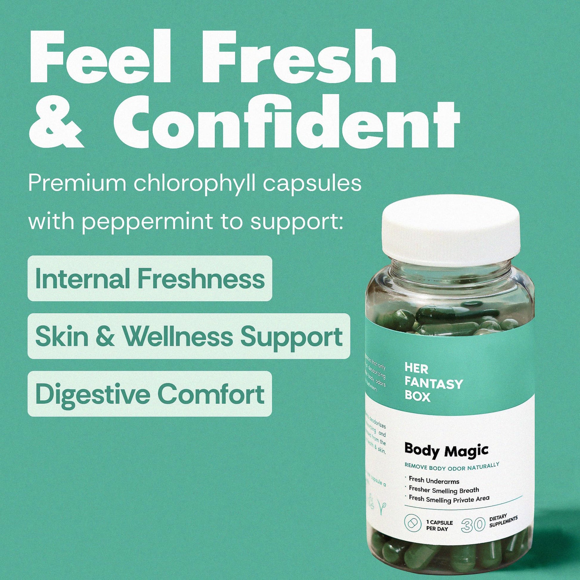 Her Fantasy Box | Body Magic | Chlorophyll Capsules - 30 Vegan Capsules for Detox, Digestion, Gut Health, Skin Support Her Fantasy Box buy supplements canada