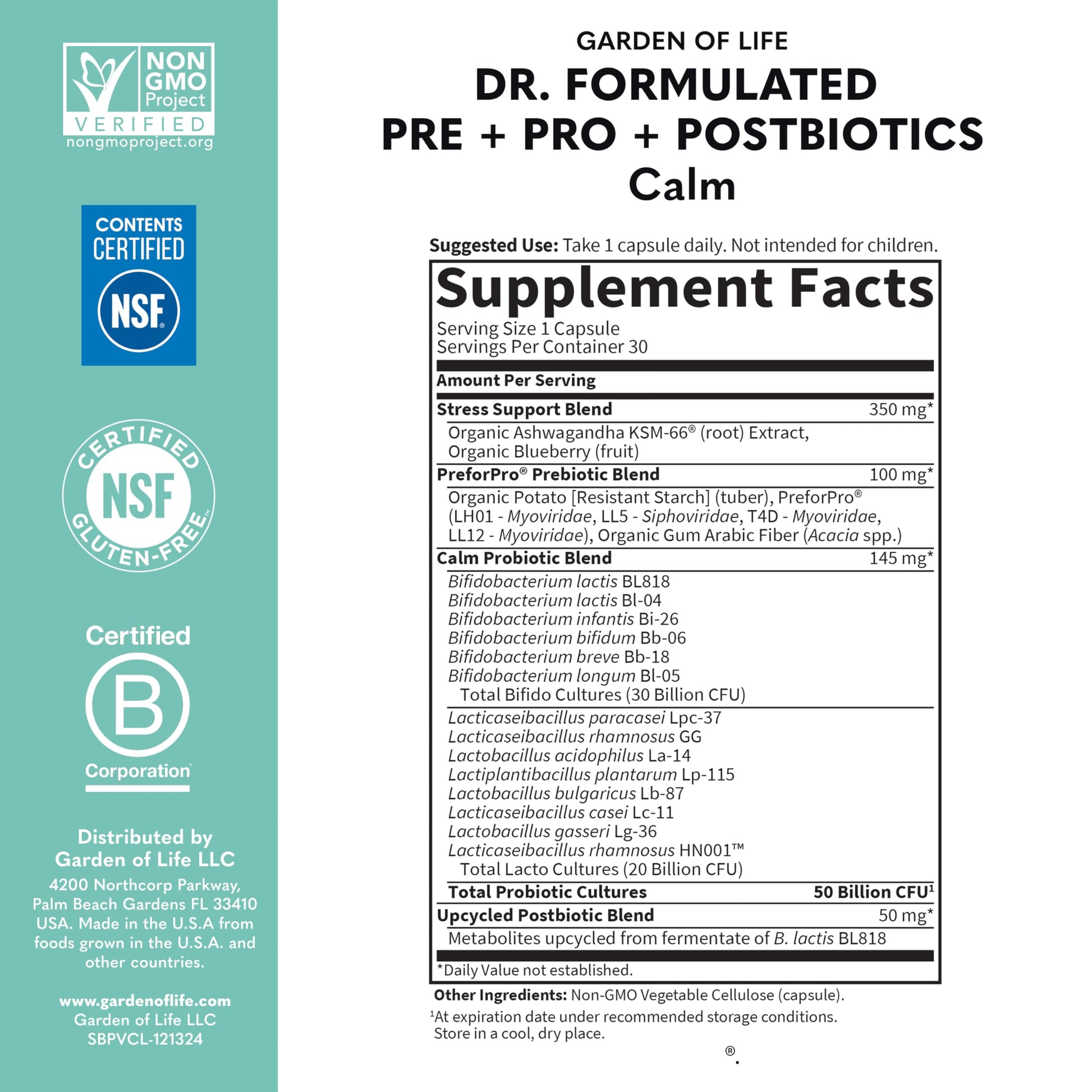 Garden of Life Dr. Formulated Pre, Post & Probiotics Calm 50 Billion CFU Daily 3-in-1 Complete Supplement with Ashwagandha – Mood Support, Digestive & Immune Support, 30 Vegetarian Capsules Garden of Life buy supplements canada