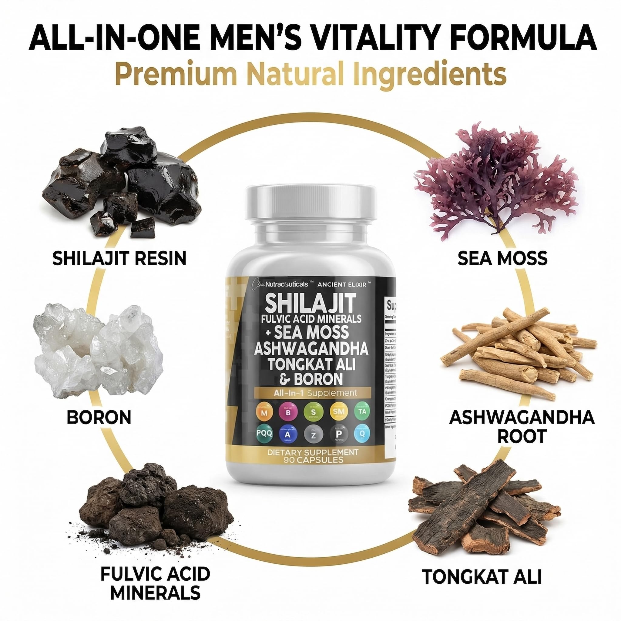 Clean Nutraceuticals Shilajit Supplement for Men with Sea Moss, Tongkat Ali, Ashwagandha, Boron, Zinc, CoQ10, PQQ - Fulvic Acid Capsules - Energy Support - 90 Count - Resin, Gummy & Powder Alternative Clean Nutraceuticals buy supplements canada