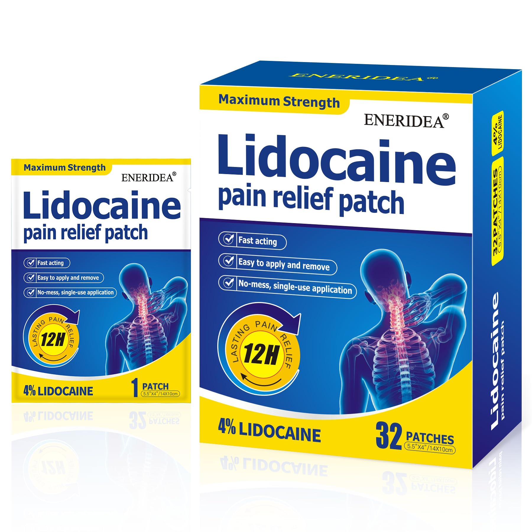 ENERIDEA Lidocaine Gel Pain Relief Patch for Sensitive Skin - Breathable & Hypoallergenic, Flexible Adhesion for Daily Muscle & Joint Comfort - 12 Hour Pain Relief (32 Patches) ENERIDEA buy supplements canada