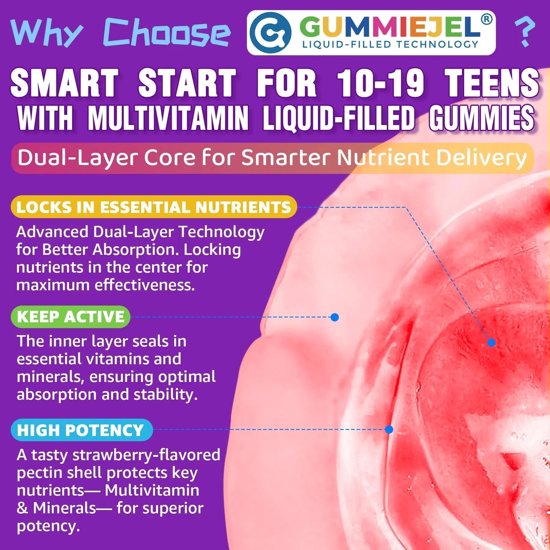 Nextdia Multivitamin Filled Gummies for Teen Boys Girls 12-17, 18, 19, Kids 10+ Multivitamin with Omega 3, Calcium + Magnesium + Zinc, Multi-Minerals Nextdia buy supplements canada