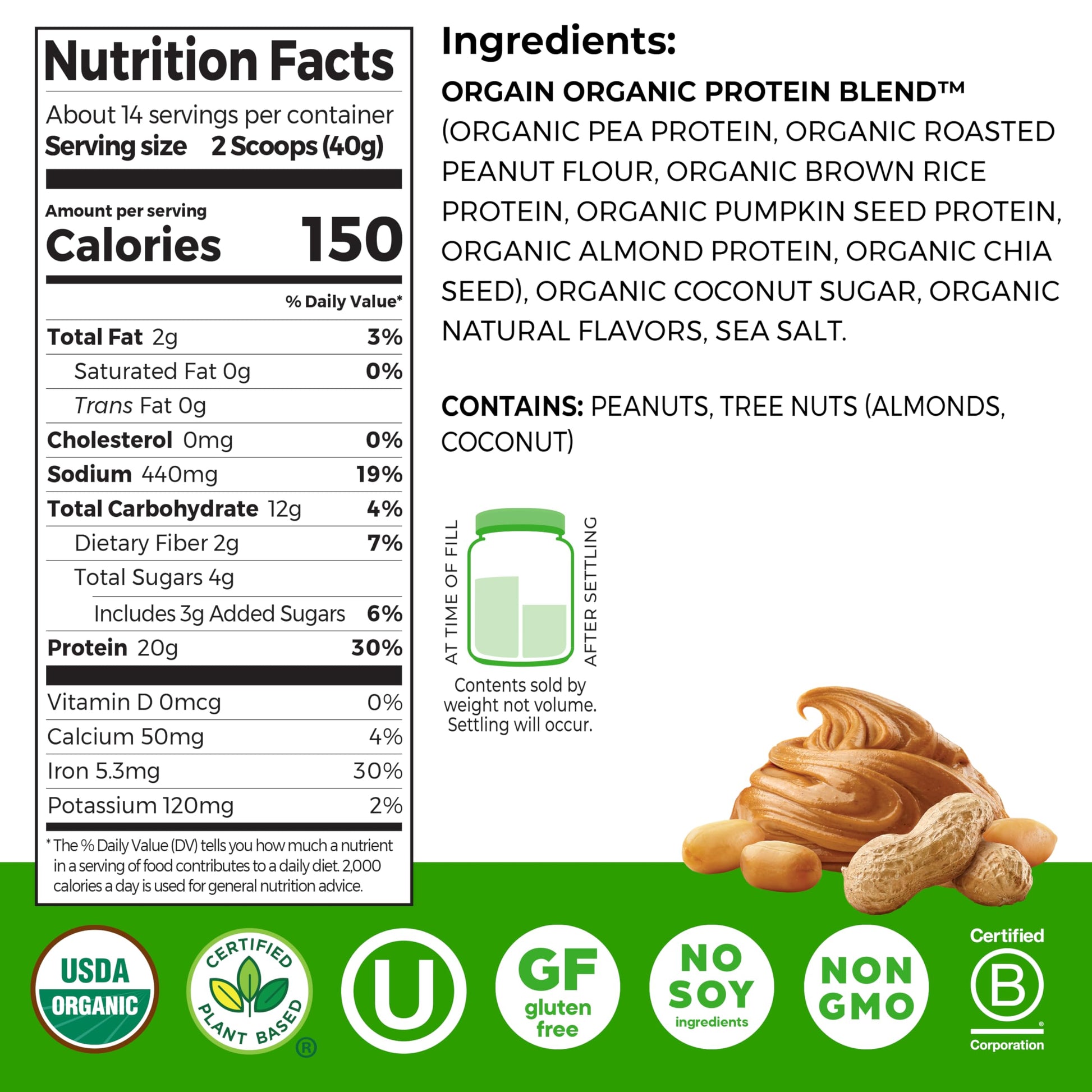 Orgain Organic Simple Vegan Protein Powder, Peanut Butter - 20g Plant Based Protein, With less Ingredients, No Artificial Sweeteners, Gluten Free, No Dairy or Lactose, 1.25 lb (Packaging May Vary) Orgain buy supplements canada