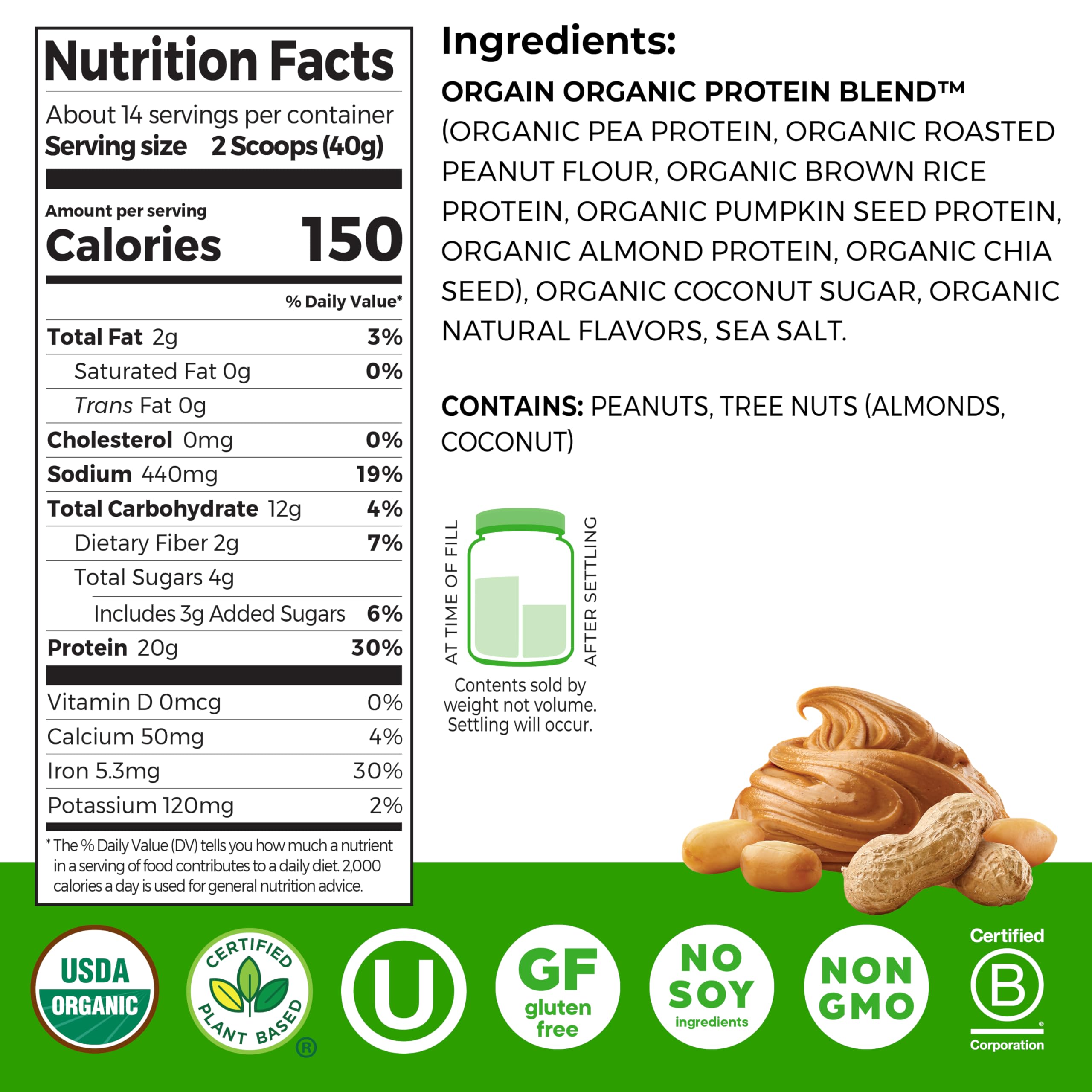 Orgain Organic Simple Vegan Protein Powder, Peanut Butter - 20g Plant Based Protein, With less Ingredients, No Artificial Sweeteners, Gluten Free, No Dairy or Lactose, 1.25 lb (Packaging May Vary) Orgain buy supplements canada