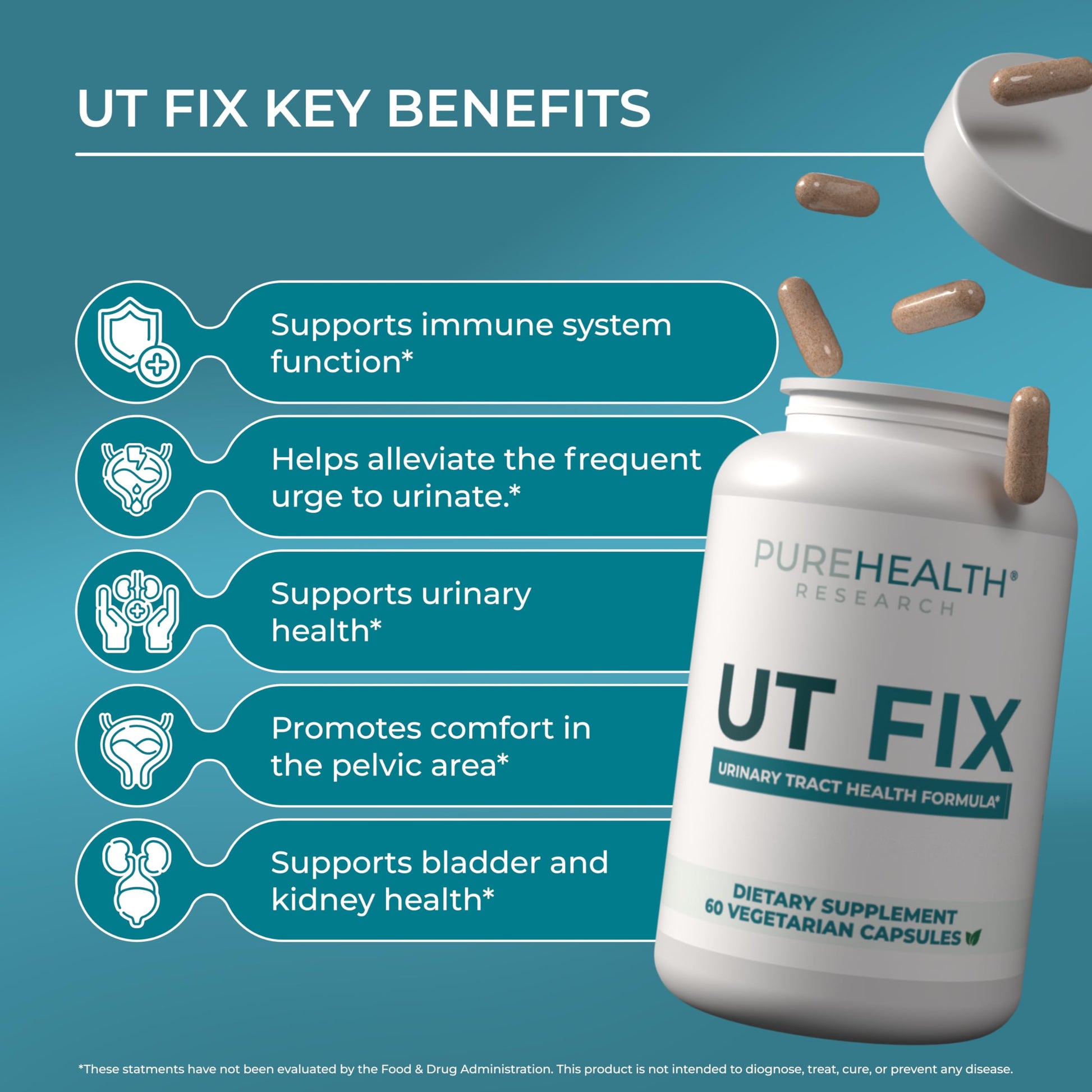 PUREHEALTH RESEARCH UT Fix - Urinary Tract Health Formula - Urinary Tract Support for Women & Men - Cranberry Supplement with D Mannose 1000mg, Vitamin D3 & Bee Propolis - 60 Capsules PUREHEALTH RESEARCH buy supplements canada