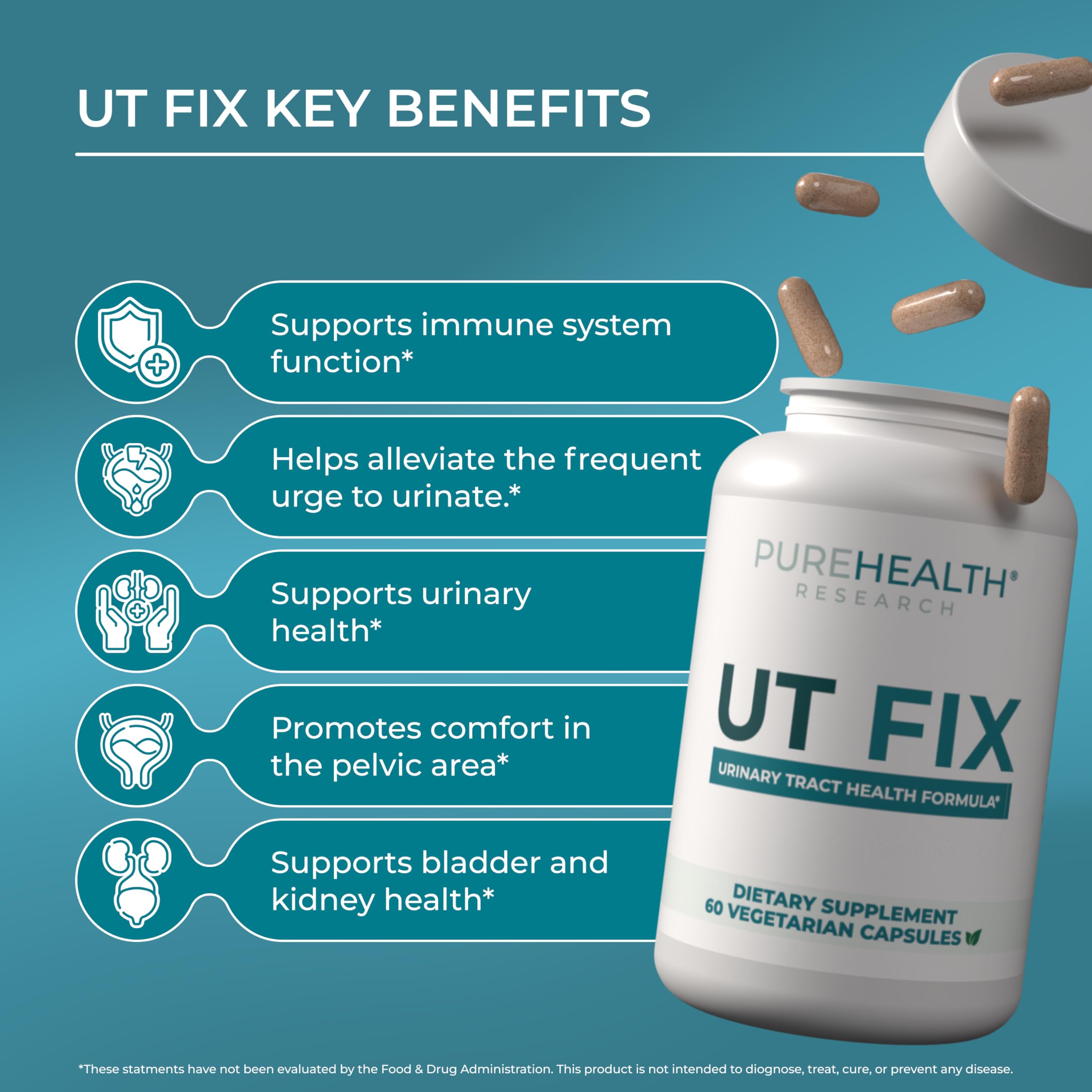 PUREHEALTH RESEARCH UT Fix - Urinary Tract Health Formula - Urinary Tract Support for Women & Men - Cranberry Supplement with D Mannose 1000mg, Vitamin D3 & Bee Propolis - 60 Capsules PUREHEALTH RESEARCH buy supplements canada