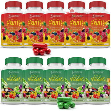 (10 Pack) Vital Fruits and Veggies Supplement Whole Food Red & Green Superfoods Non GMO Vegan Friendly 900 Veggie Capsules 10 Bottles Justified Laboratories buy supplements canada