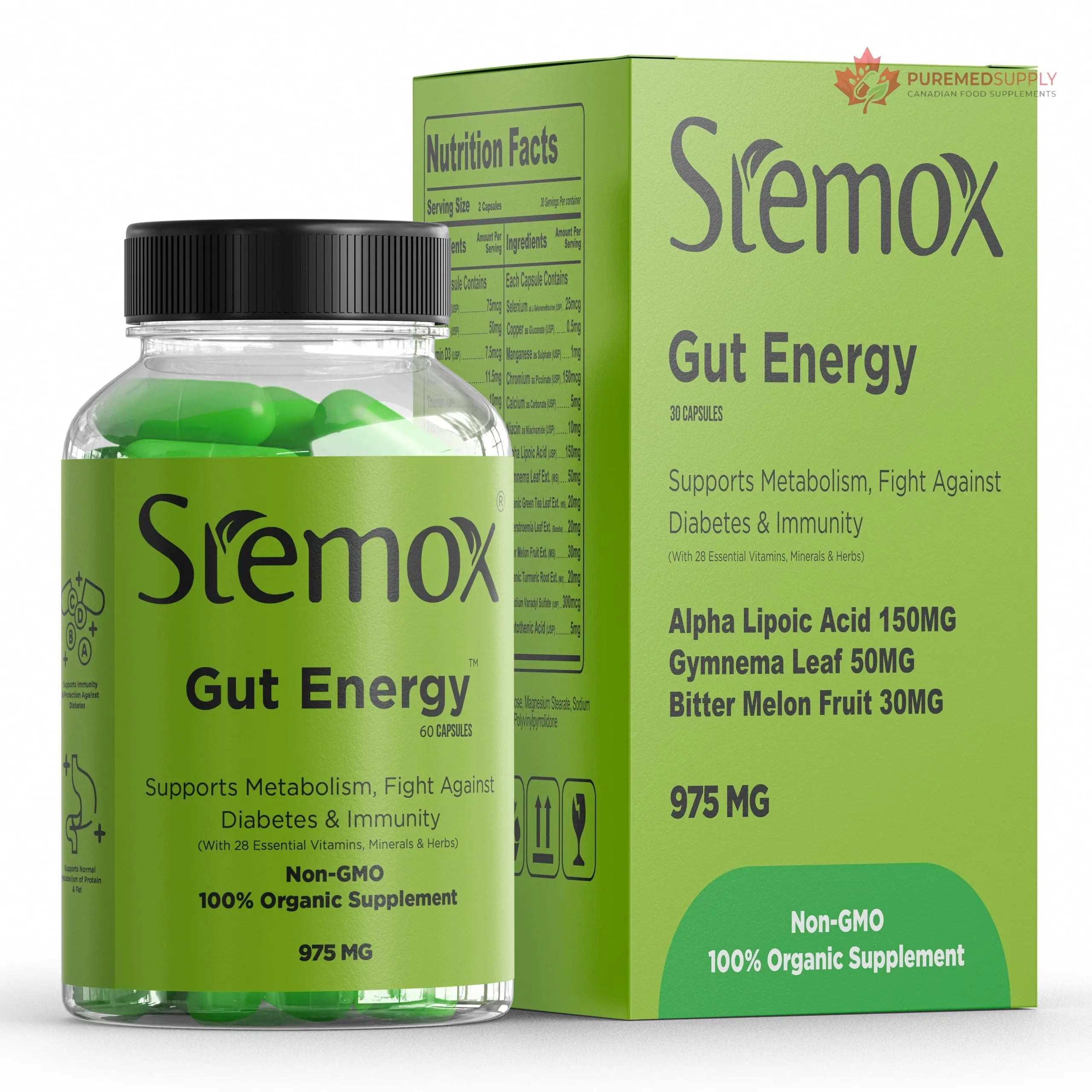 Stemox Gut Energy – Natural Energy & Metabolism Support Supplement with Biotin, Chromium, Alpha Lipoic Acid & Organic Herbal Extracts – Blood Sugar & Gut Health Support – 60 Vegan Capsules Stemox buy supplements canada
