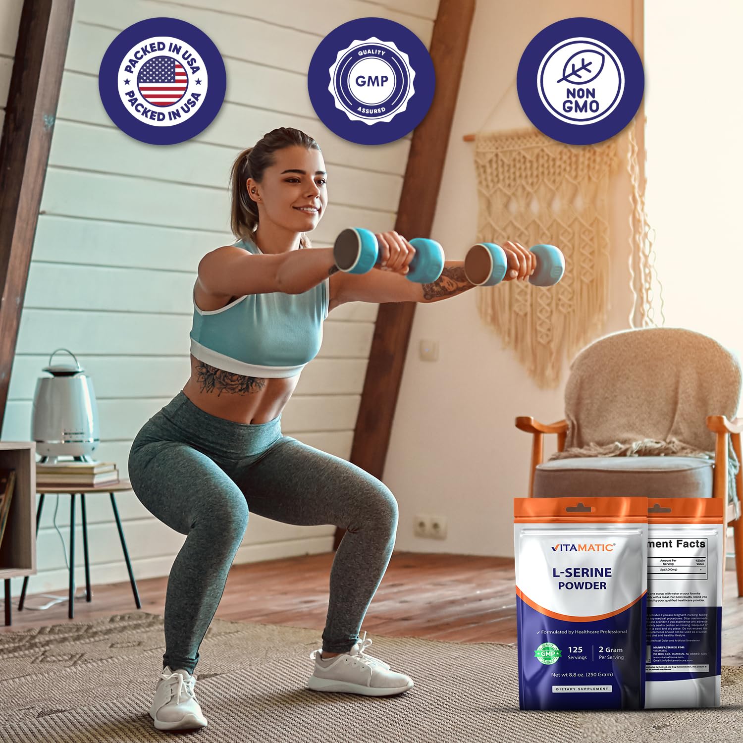 Vitamatic L-Serine Pure Powder 250 Gram | 2000 mg per Serving | 125 Servings | Unflavored | No Additives | Free of Soy, Eggs, Fish & Artificial Ingredients Vitamatic buy supplements canada