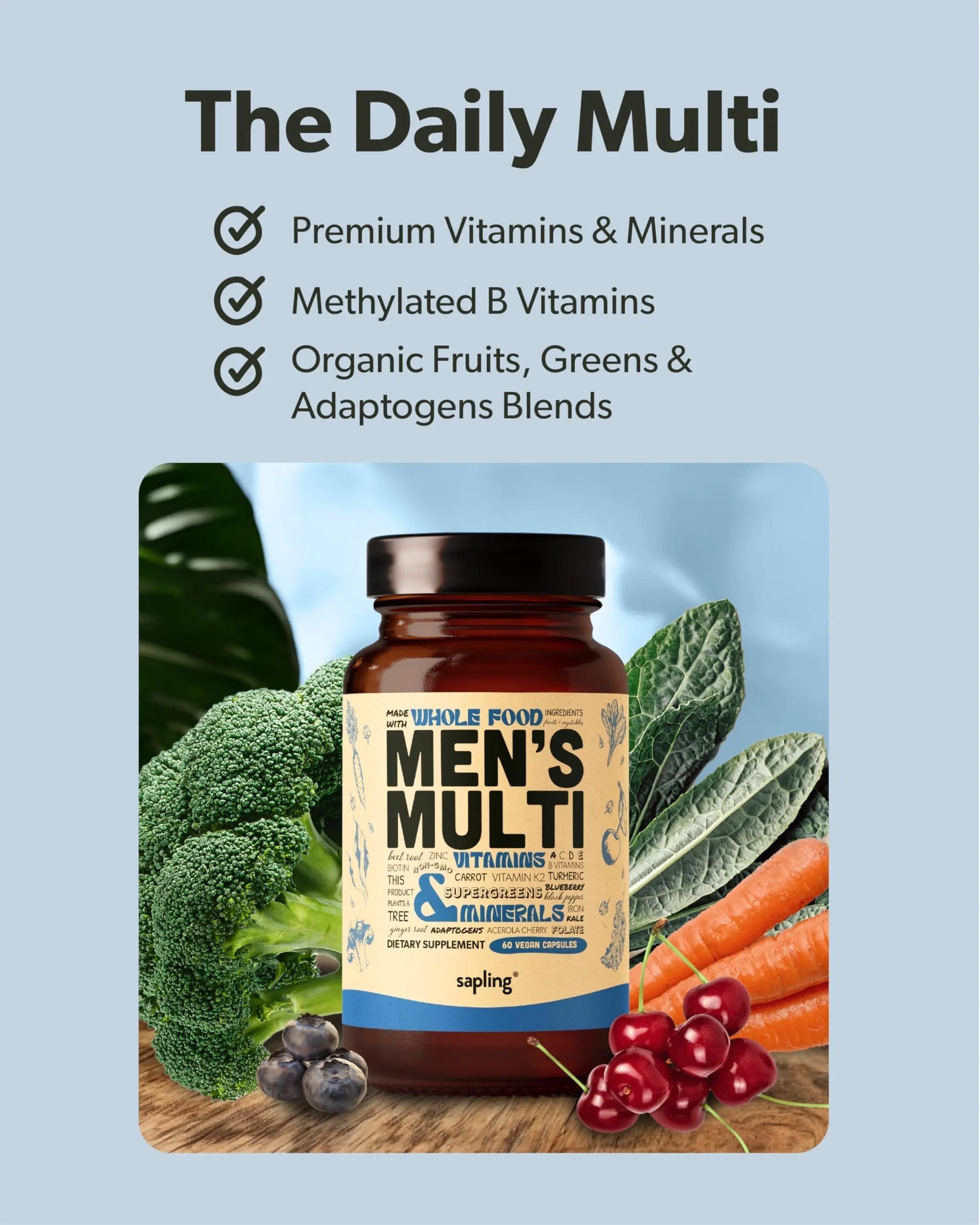 Multivitamin for Men - Daily Men’s Multivitamin - Methylated B Complex with Whole Food Ingredients, Vitamin B12, Folate sapling buy supplements canada
